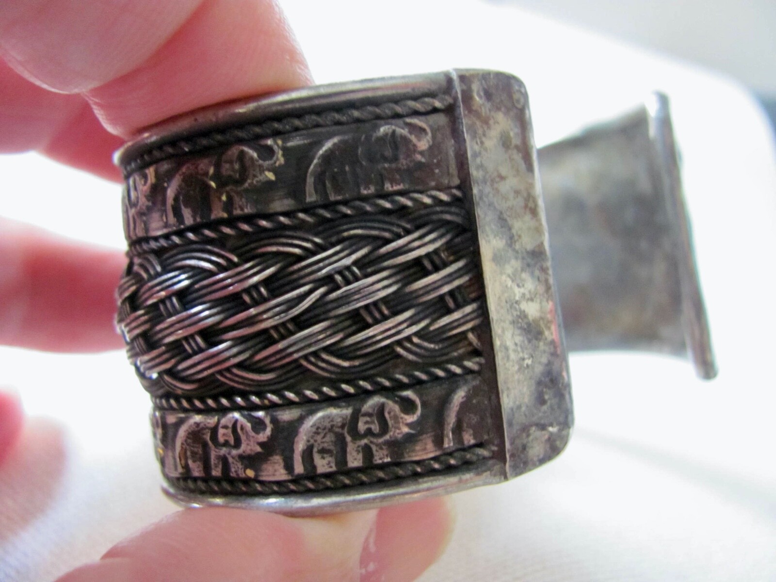 Vintage Silver Alloy Wide Band Bracelet from Southeast Asia
