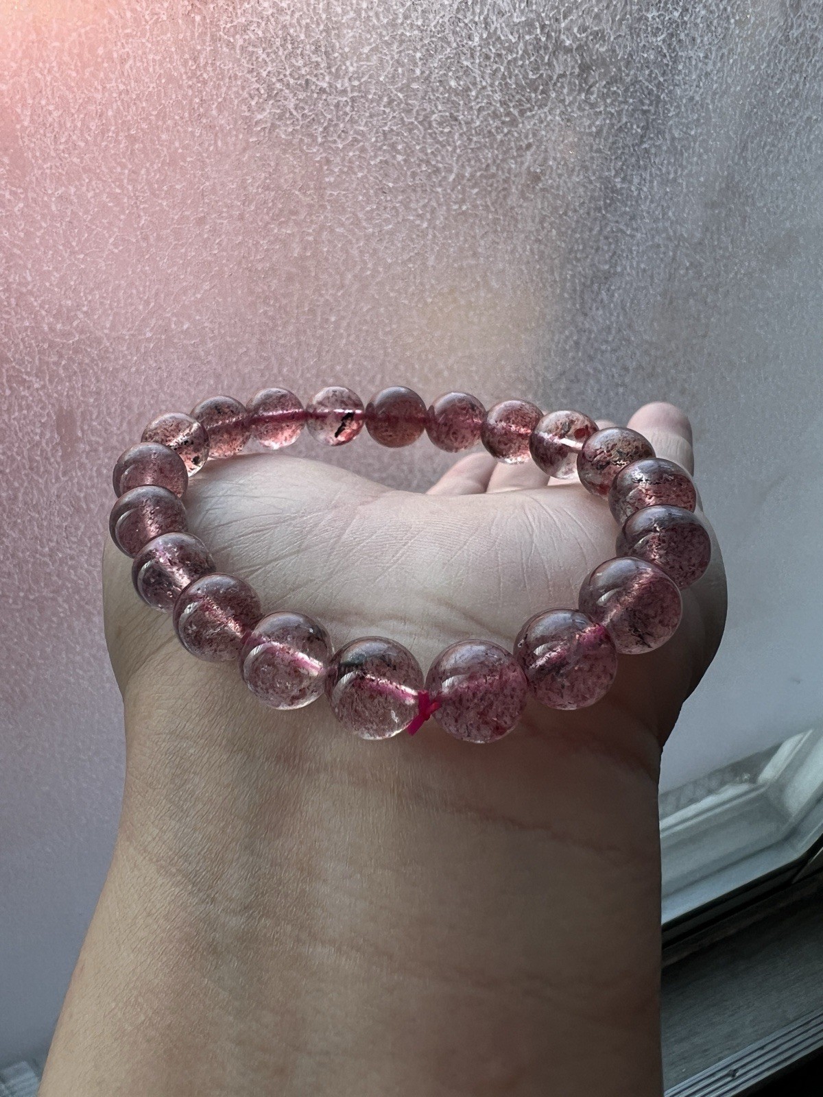 8mm Oily Starlight Strawberry Quartz Bracelet Natural Sparkly Red Mineral Inclus