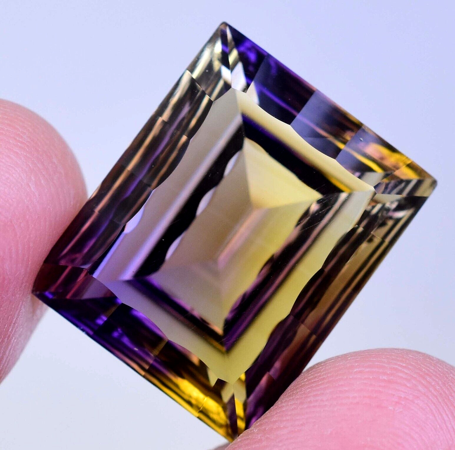 Untreated Natural Bi-Color Ametrine 22.20 Ct Square Emerald Certified Gemstone