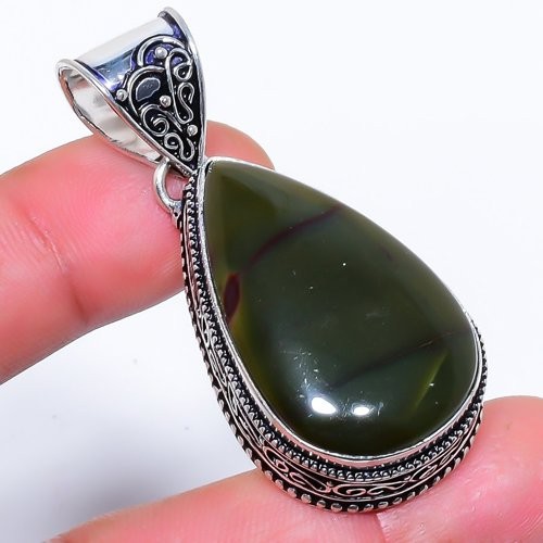 Natural Polychrome Jasper Gemstone 925 Silver Plated Pendant 2.0″ LP-6552