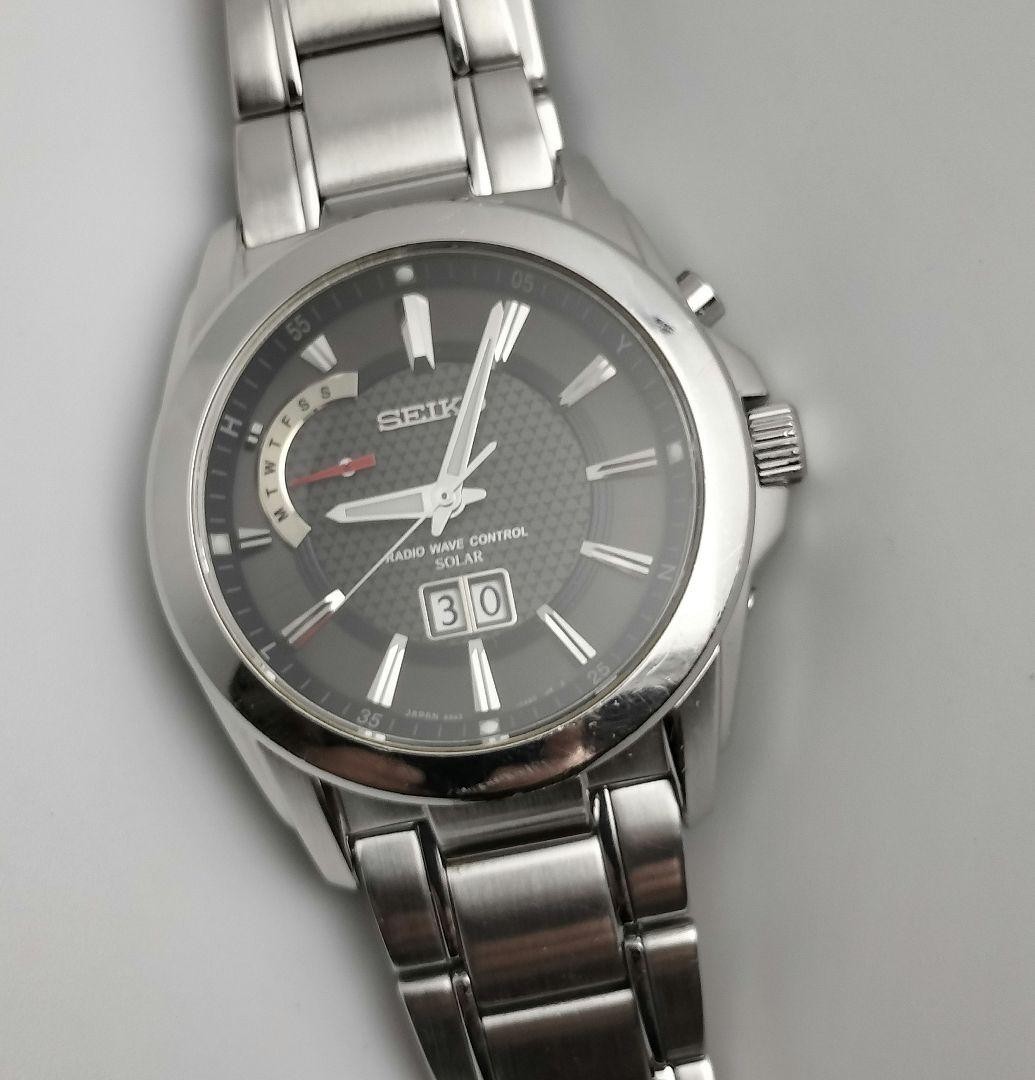 SEIKO 8B43 0AD0 Spirit Watch Radio Solar Big Date Titanium Black Dial