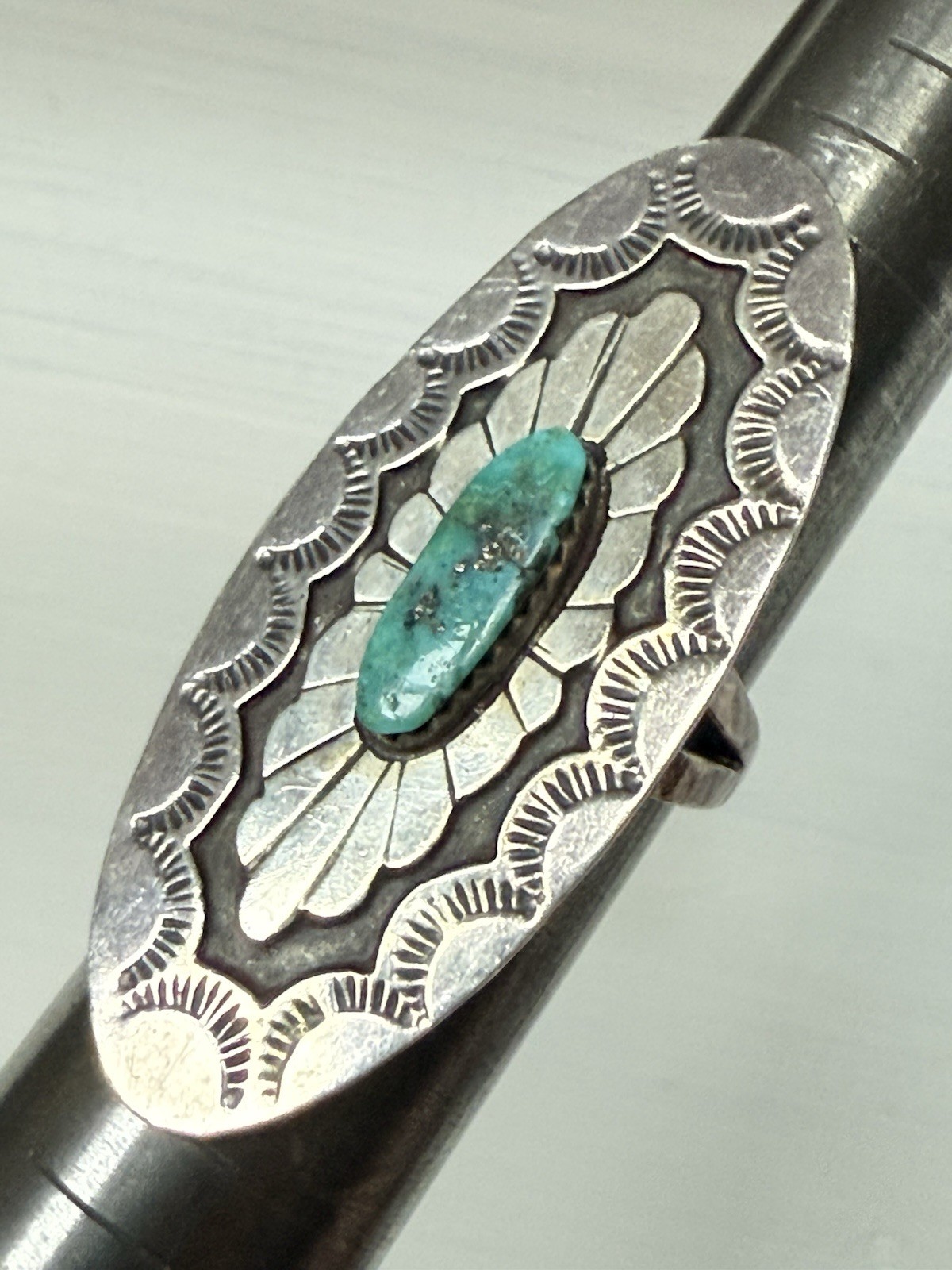 BEAUTIFUL Navajo KIRK SMITH KS Sterling Silver Turquoise Concho Statement Ring 7