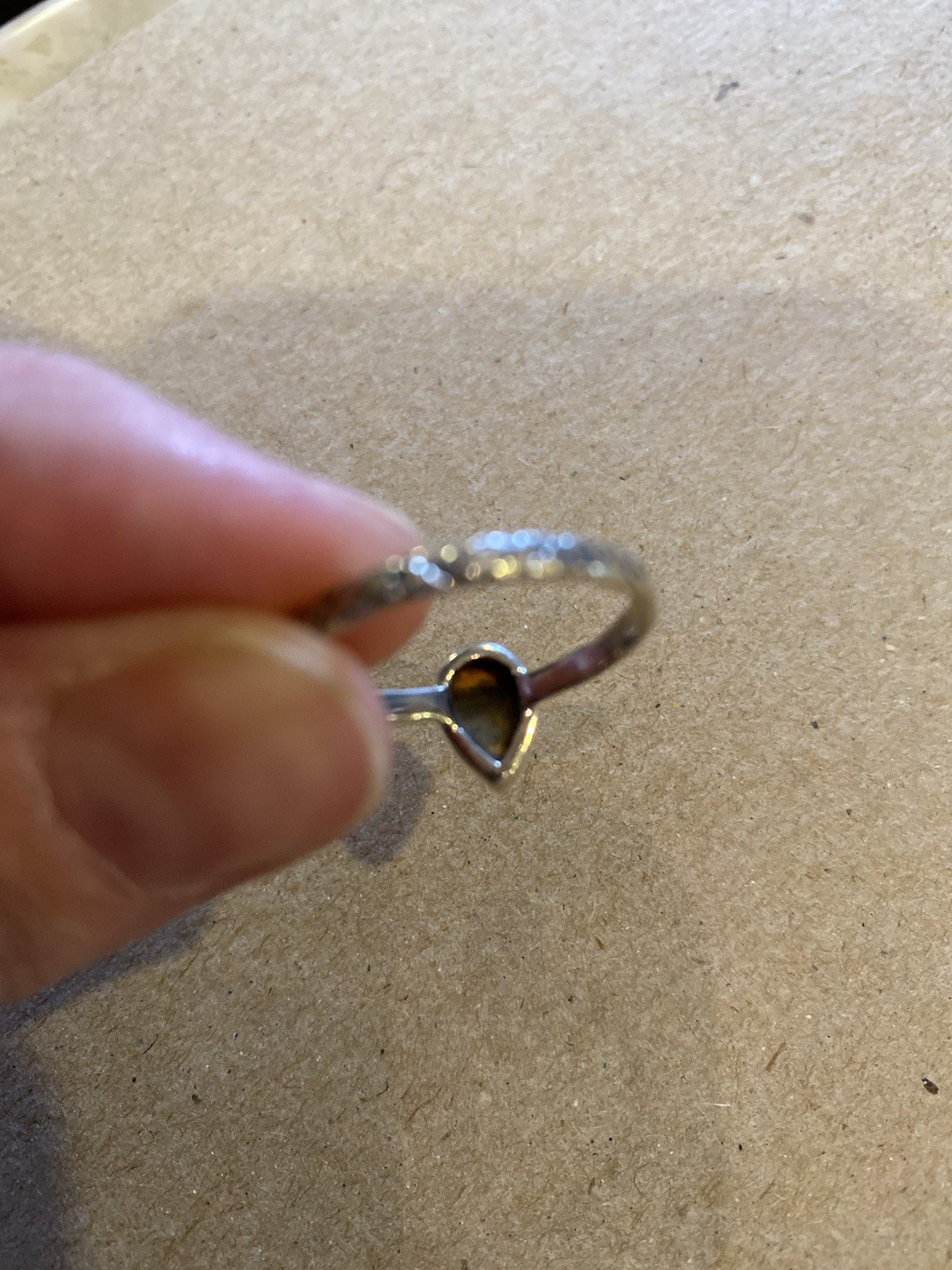 Teardrop Orange and Green Ring Unkown Gem Size 8.75 Silver 925