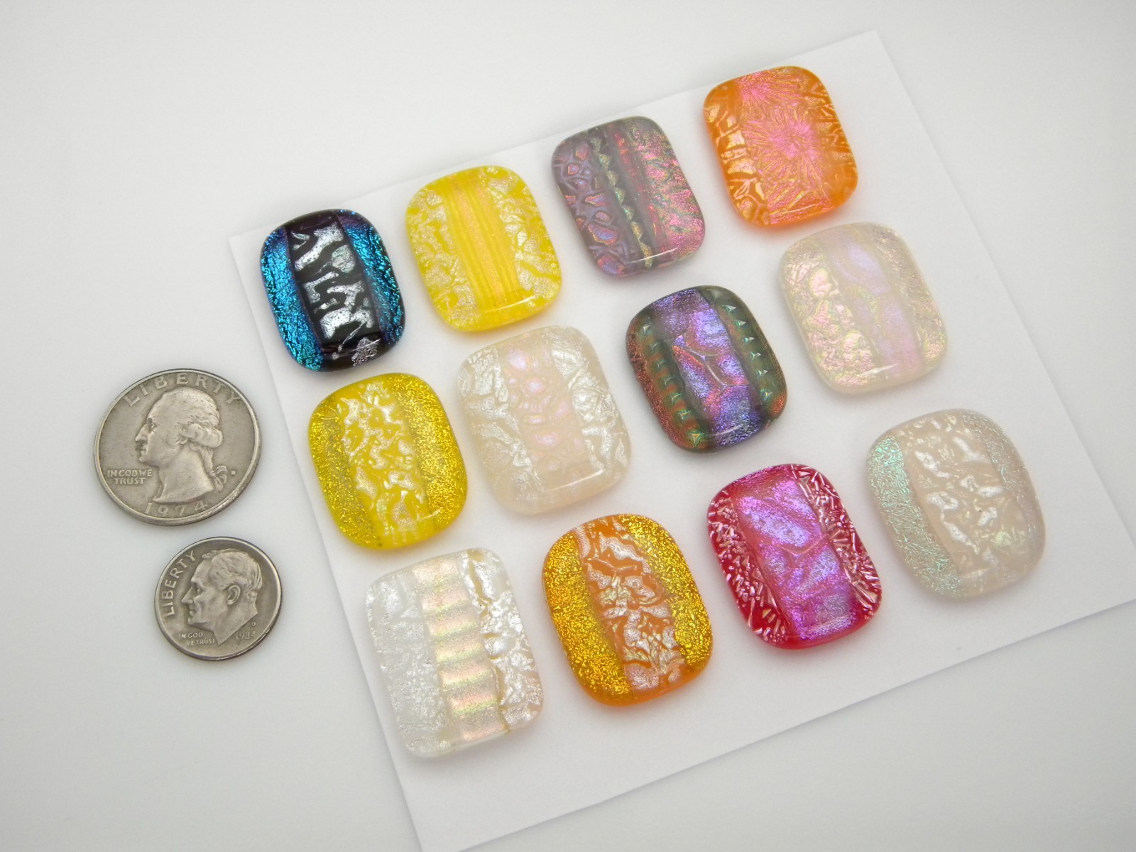 RECTANGLE Lot of 12 pcs handmade DICHROIC FUSED GLASS (B23) cabs