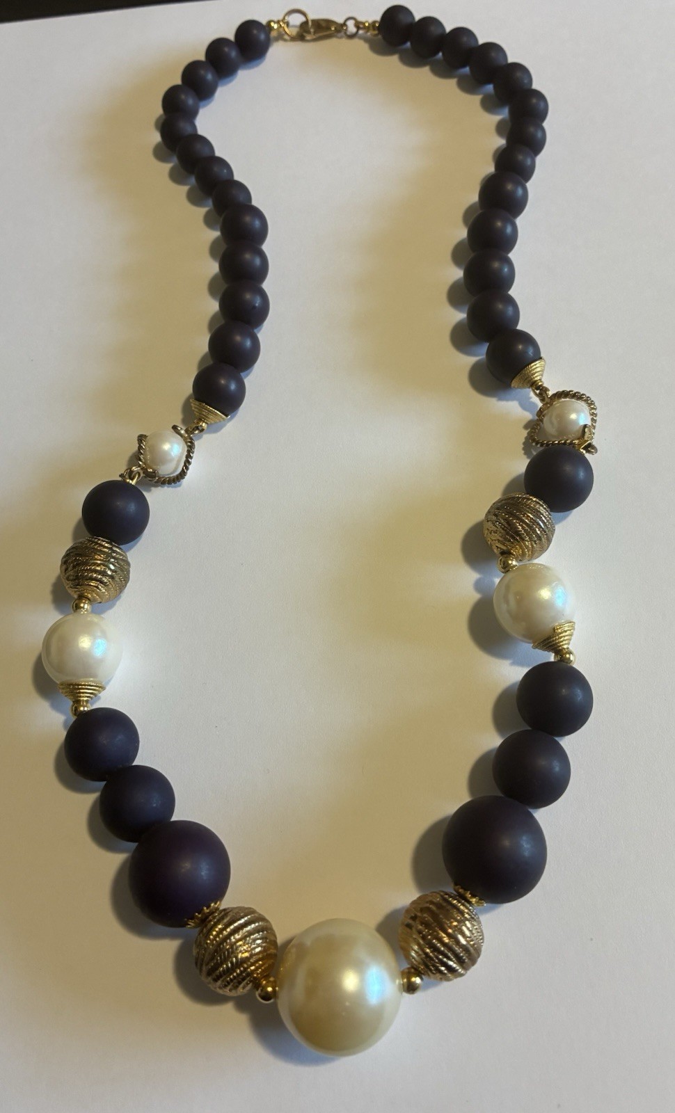 Gold Tone Faux Pearls Purple Beads Vintage Necklace Brooch and Earrings