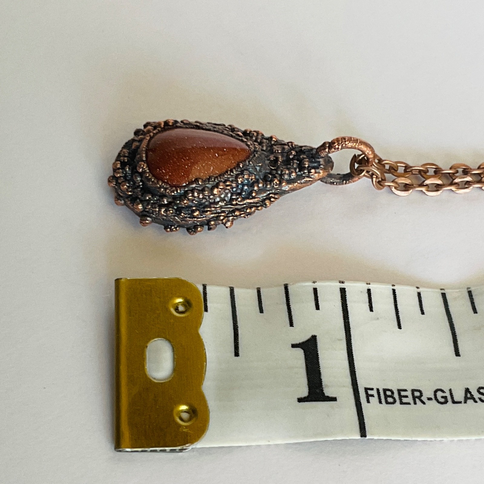 Necklace Copper Pendant Gold Sandstone Gem Stone Handmade Jewelry Chain Metal