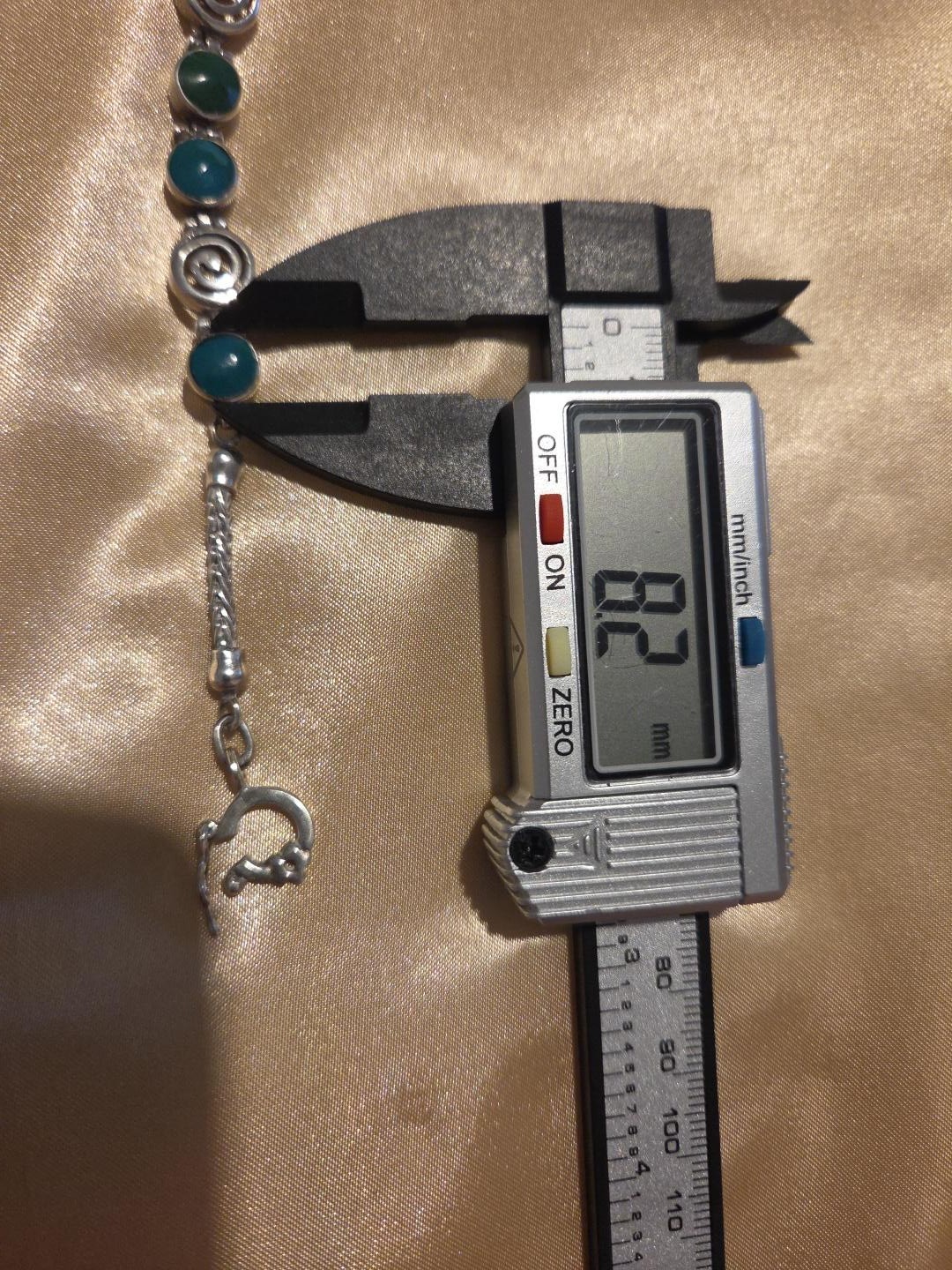 Vintage Peruvian 950 Silver Artisan Bracelet Blue Green 8mm Gemstones 14g