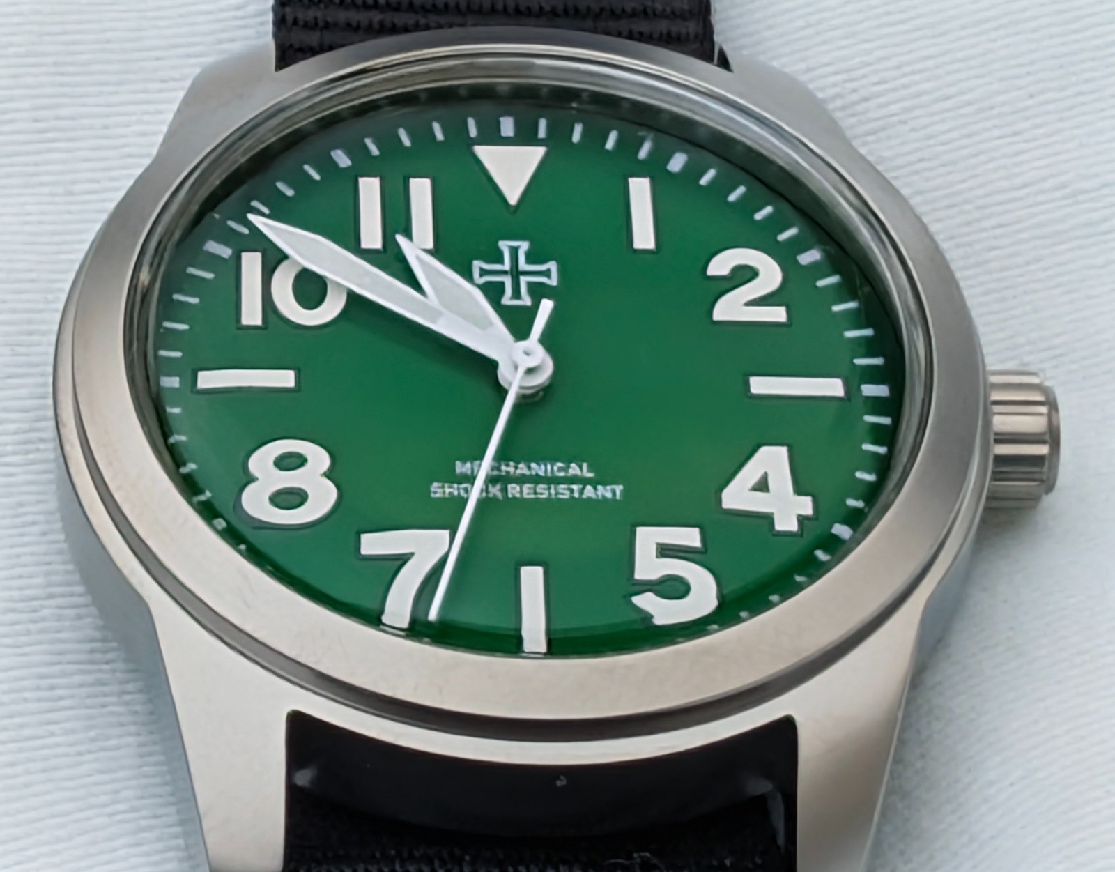 Mechanical Military tool watch Blasted Stainless steel green 39mm