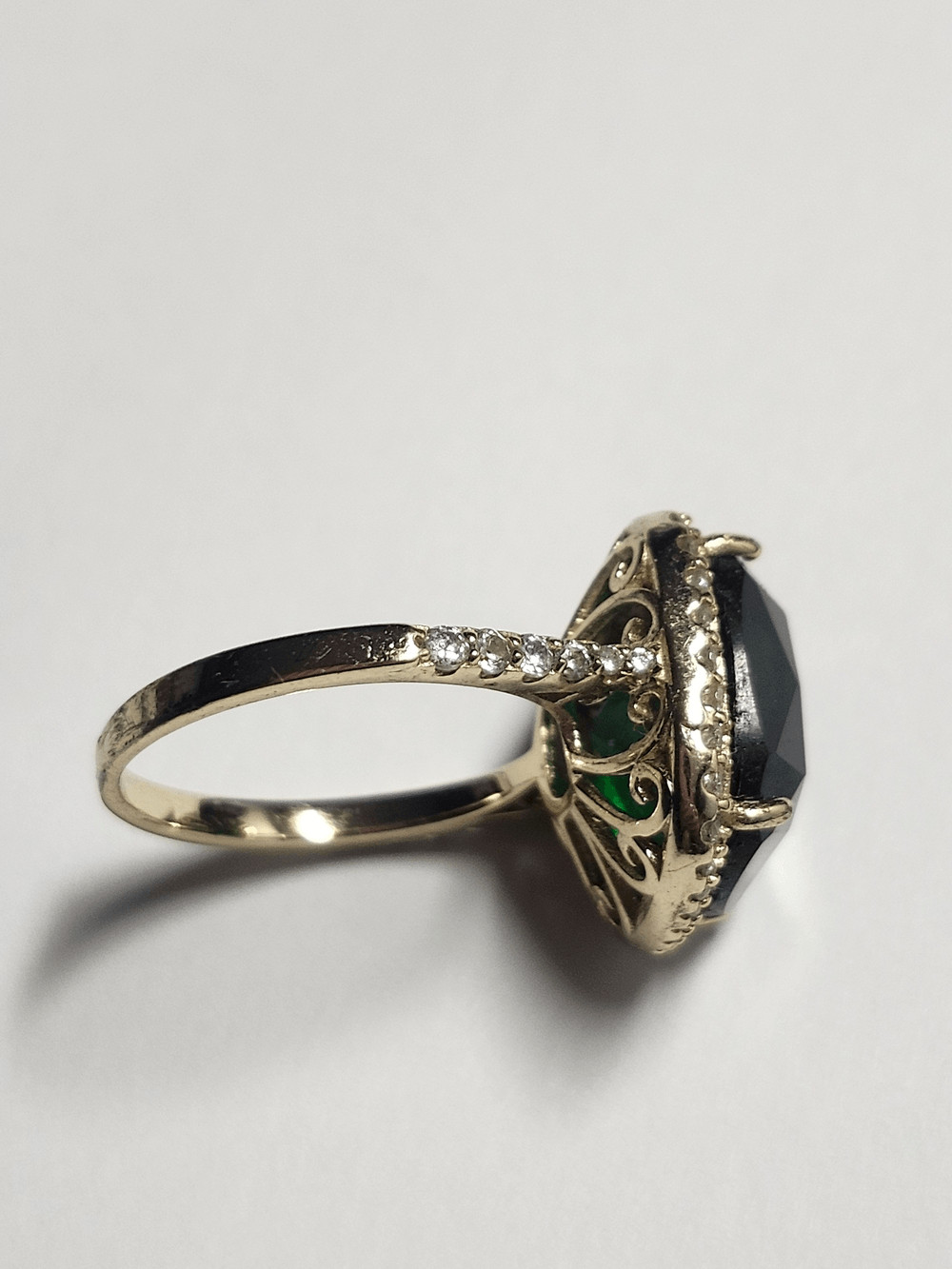 Fuzion Creations Gold Over Sterling Silver Cushion Green Halo Ring w/ Pave Band