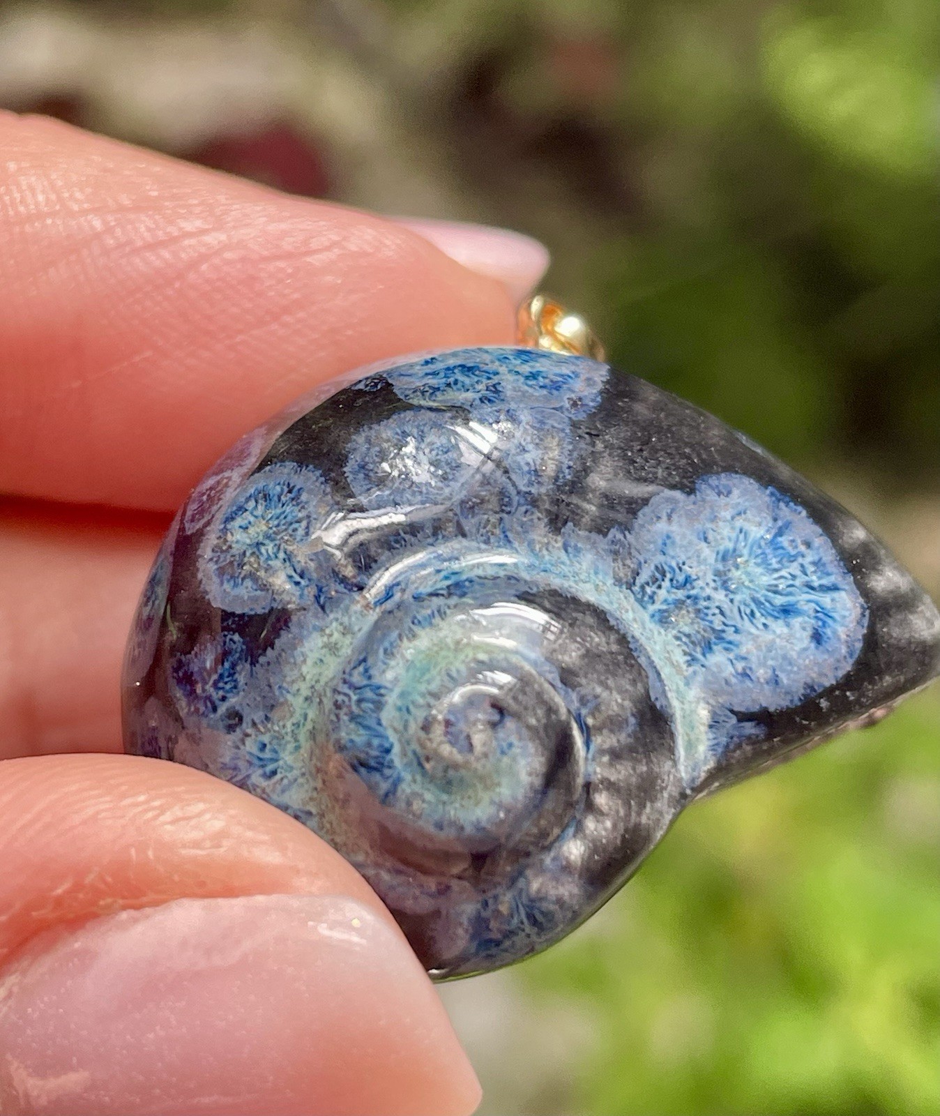 Handmade Ceramic Pendant Jewelry. Unique piece. Deep blue