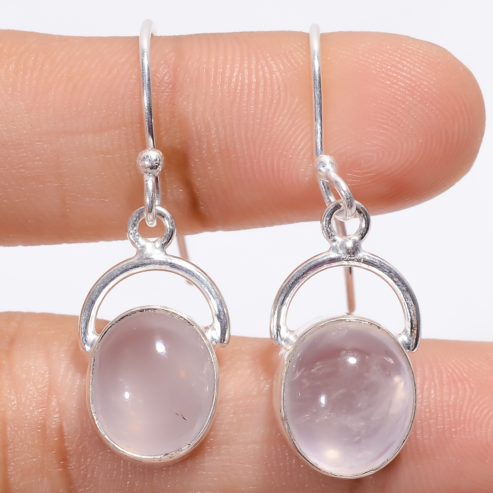 Natural Rose Quartz Gemstone 925 Silver Handmade Dangle Earrings 1.3″ ARE-3372