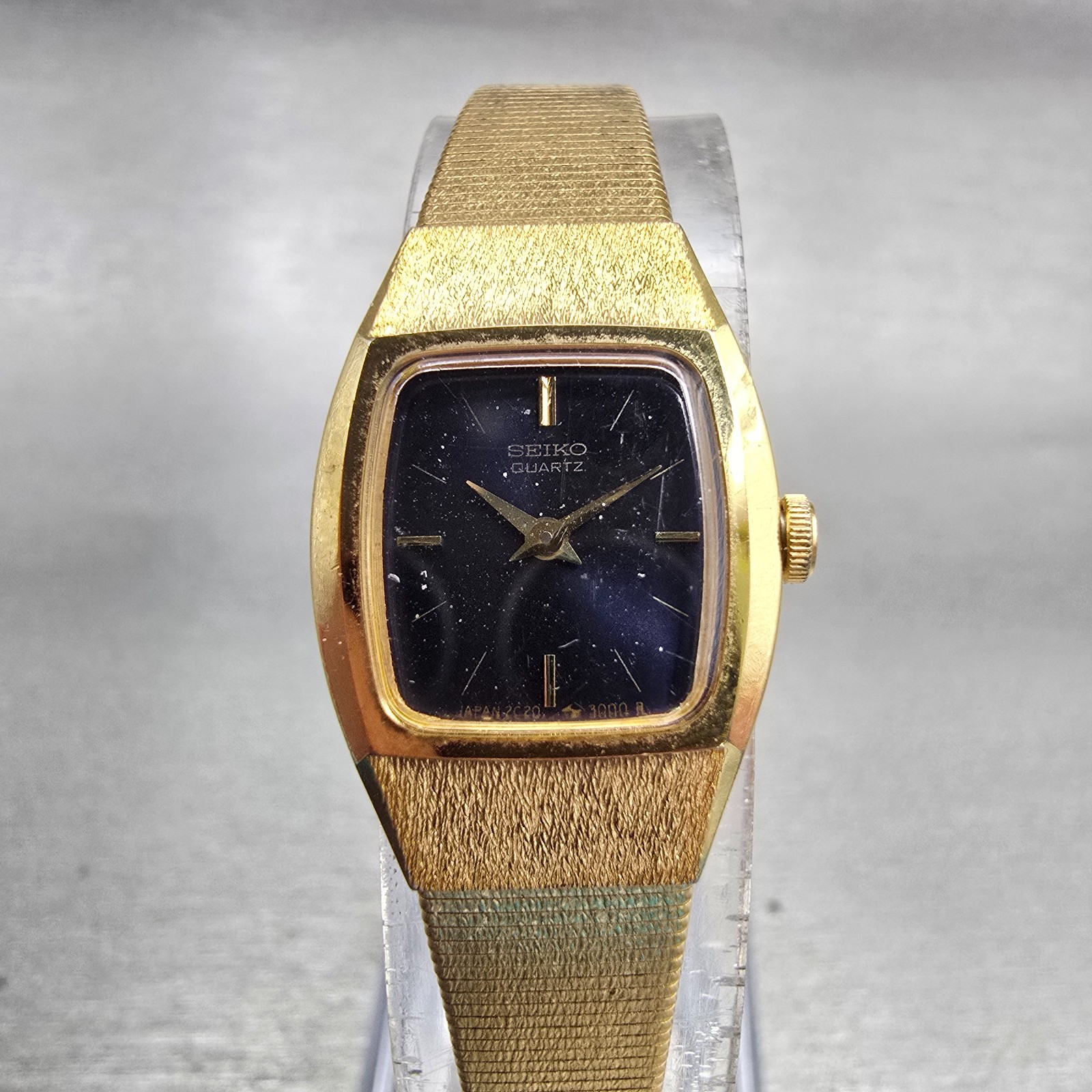 Seiko Watch Women 16mm Blue Dial Gold Tone Oval 2C20-6450 New Battery Vintage