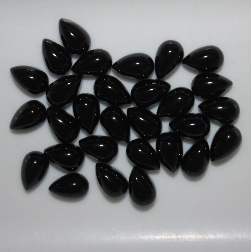 Black Onyx 6x4mm, 7x5mm, 8x5mm, 9x6mm Flat Back Pear Cabochon Loose Gemstone(s)