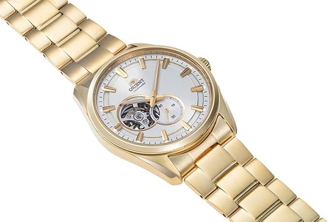 ORIENT RN-AR0007S Contemporary Automatic Semi Skeleton Full Gold Men Watch New