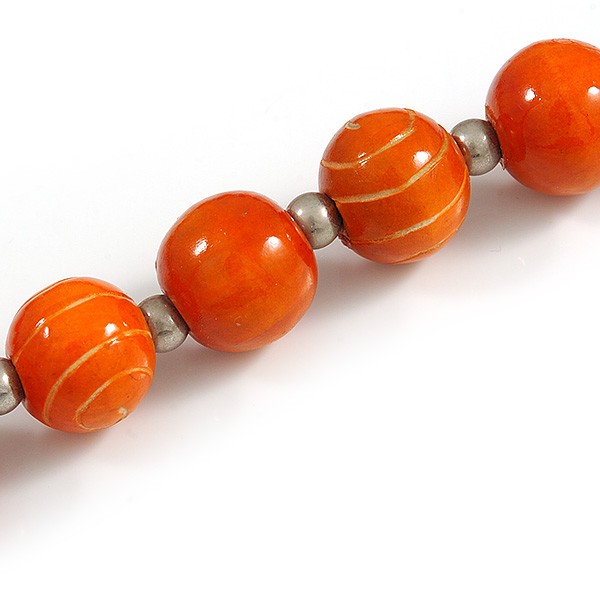 Long Chunky Orange Wood Bead Necklace – 82cm L