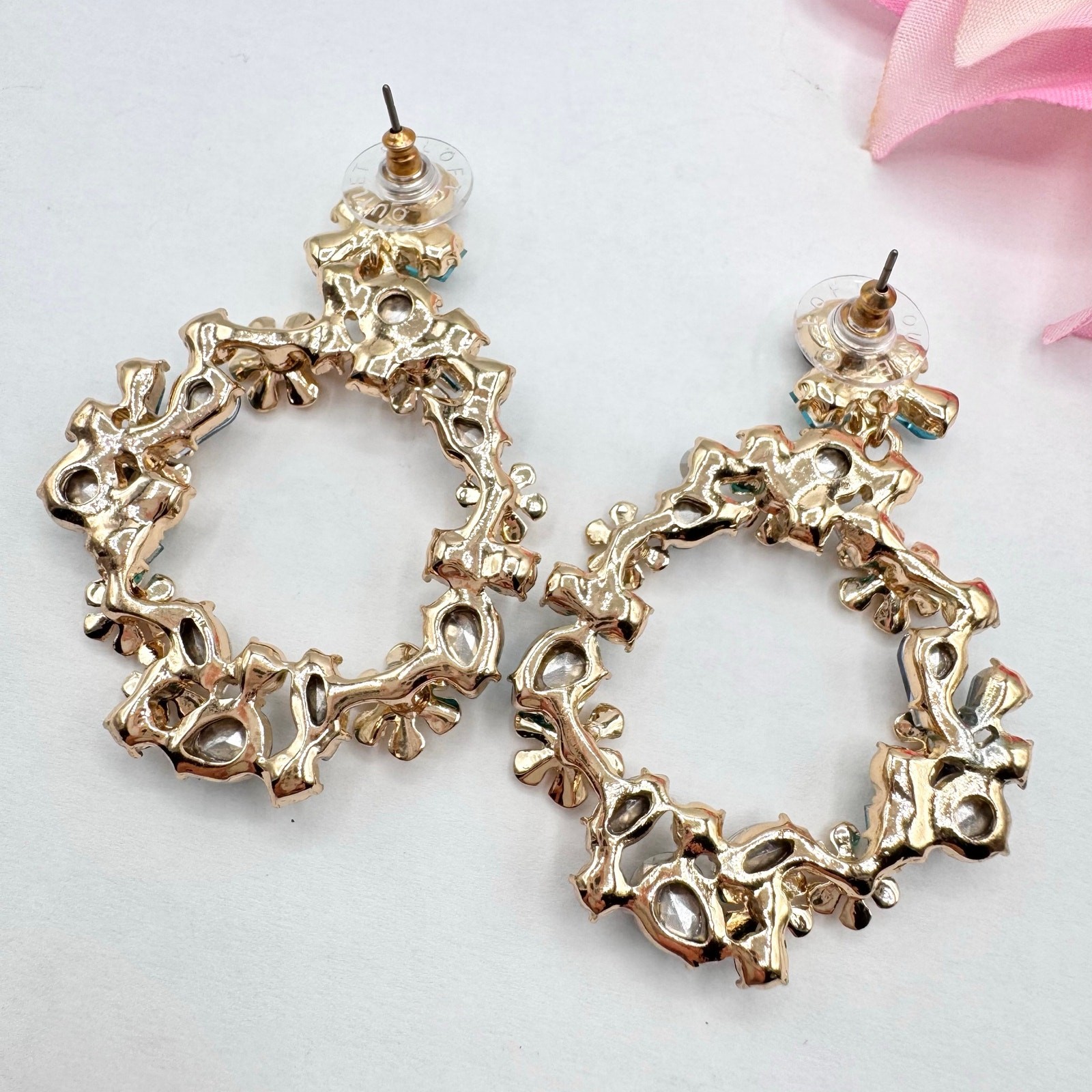 LOFT Outlet Blue Rhinestone Cluster Wreath Earrings Wedding Guest Gala Party Fun