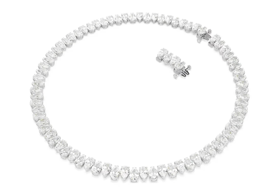 Swarovski Matrix Tennis necklace Pear cut, White, Rhodium plated