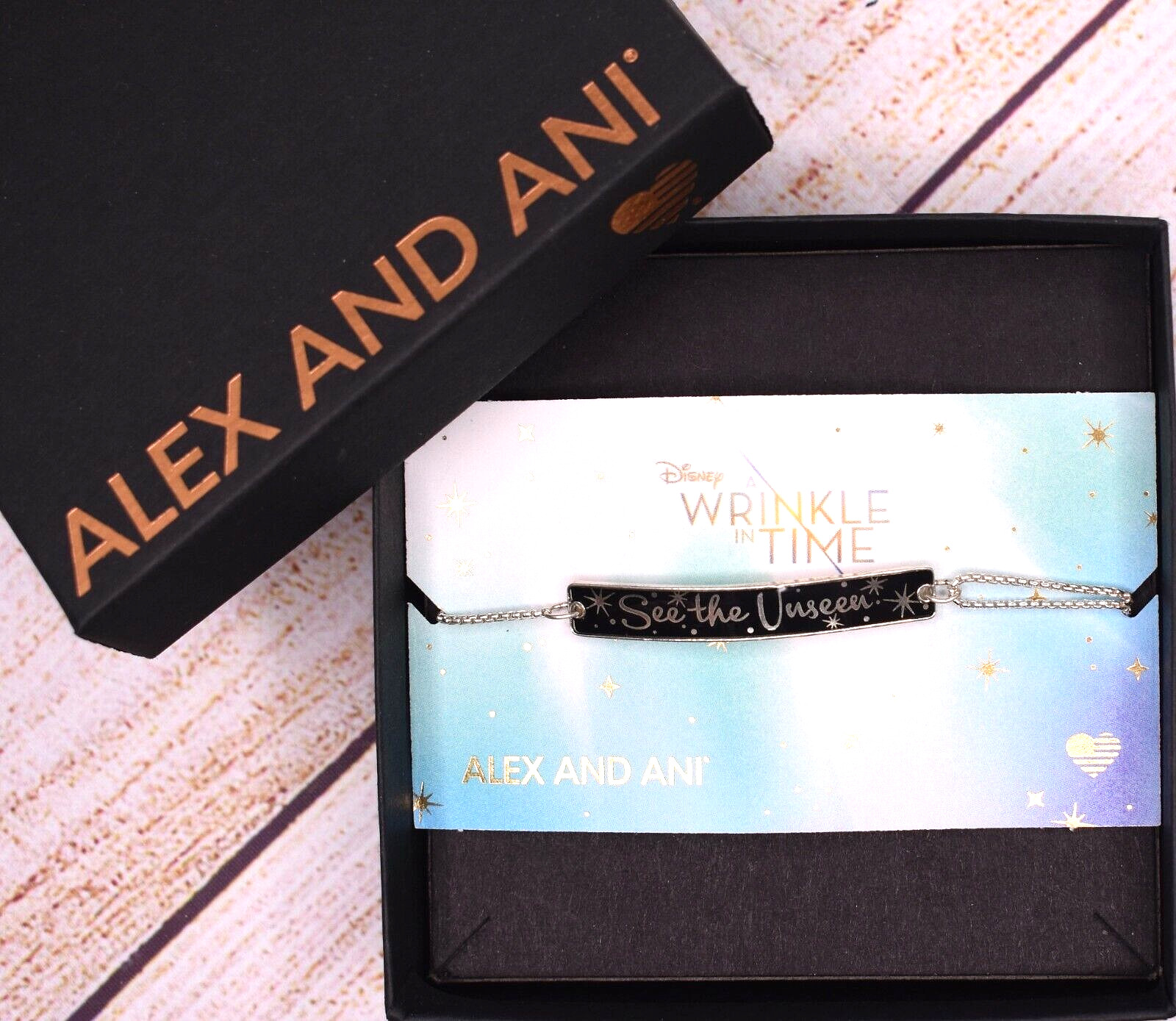NEW Alex and Ani Disney See the Unseen Pull Cord .925 Sterling Silver Bracelet