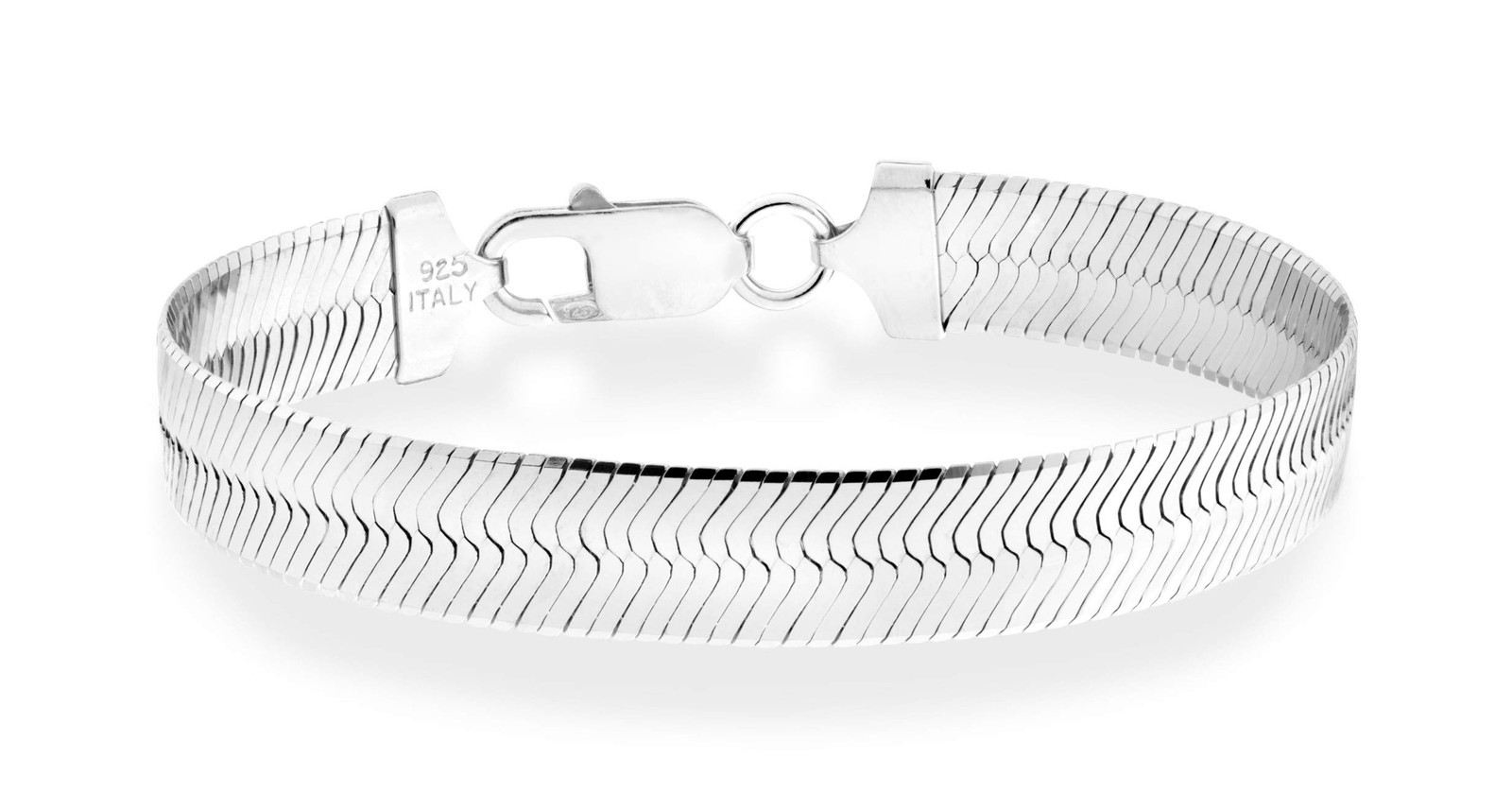 925 Sterling Silver Italian Herringbone Bracelet 10mm Flat Length 7.5 Inches