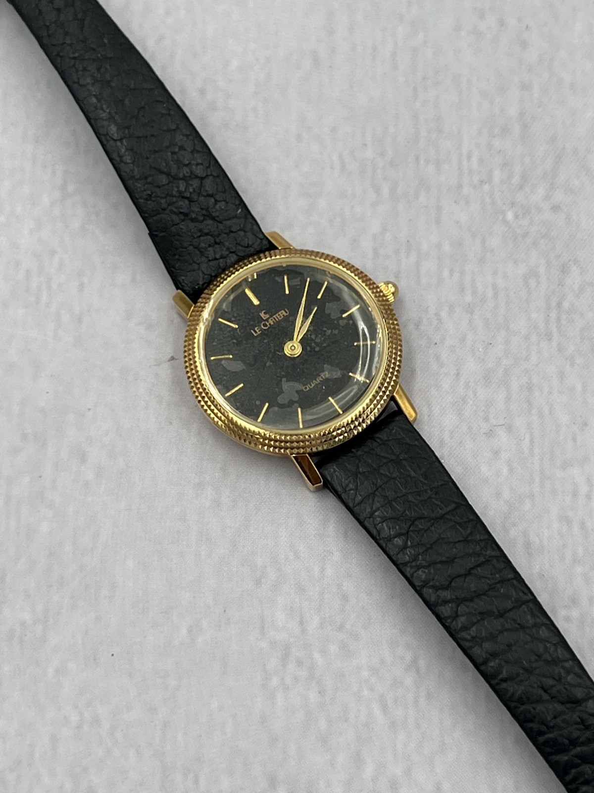 Le Chateau Women’s Black Leather Band Black Dial Water Resistant Watch