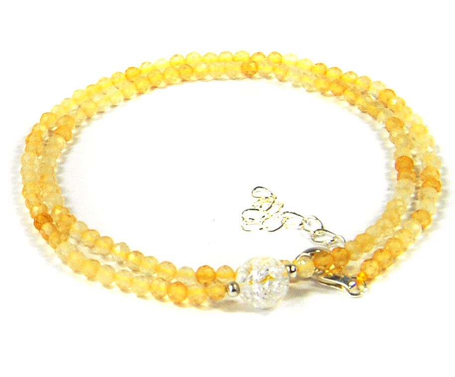 Gemstone Necklace Citrine 925 Silver Faceted Balls Ø3mm with Rock Crystal Bead