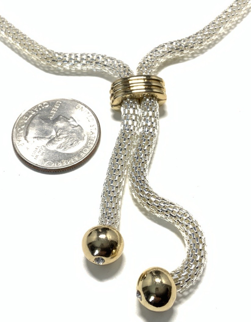 Avon Two Tone Long Mesh Necklace Silvertone 20.5-inches New in Box LW122
