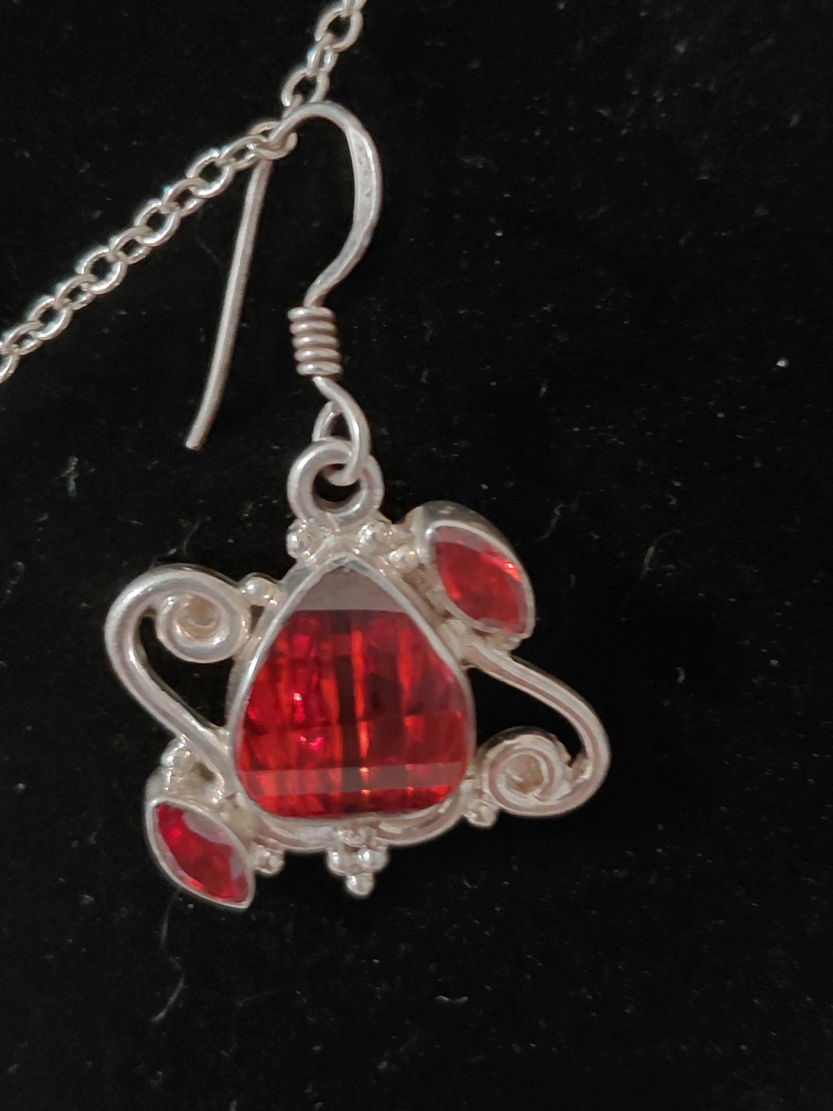 Hessonite Garnet Necklace And Earrings Artisan Set: Sterling Silver 925 W/ 19g
