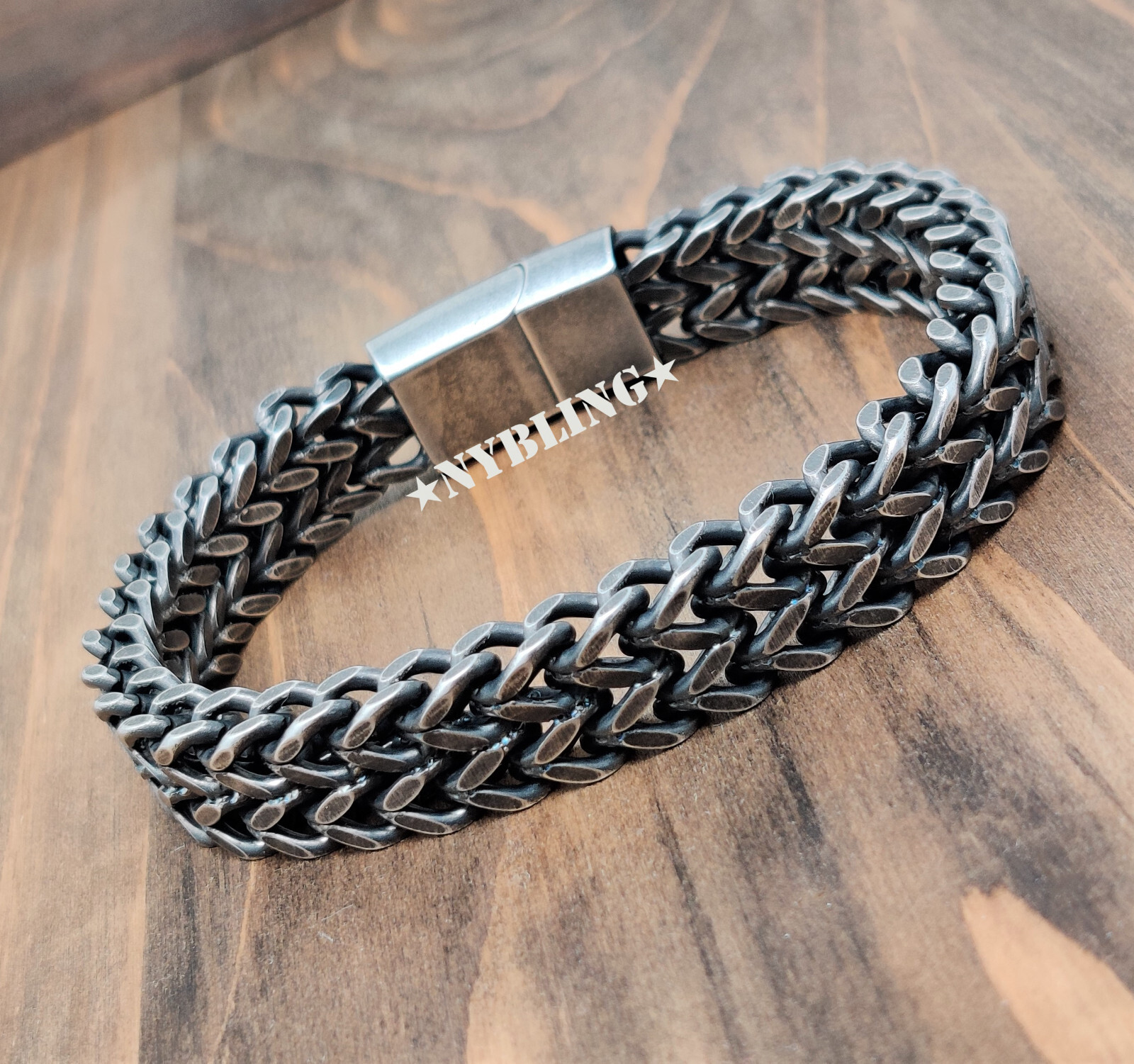 Stainless Steel Bracelet Meshed Woven Curb Chain Cuban Link Wristband Men Women