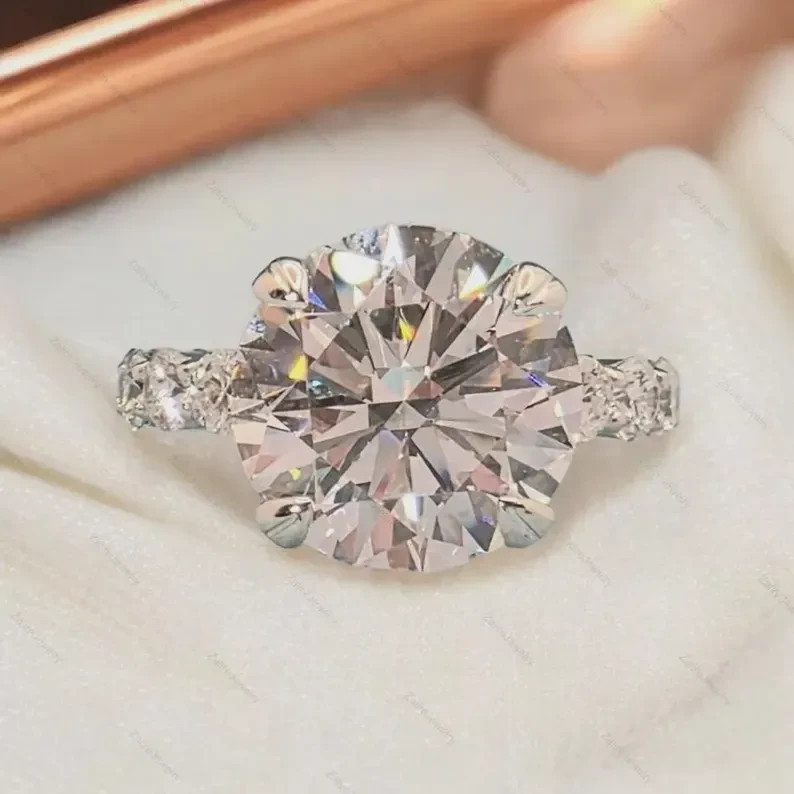 5 Ct Round F/VS1 Lab Grown Diamond Women Engagement Ring 14K White Gold