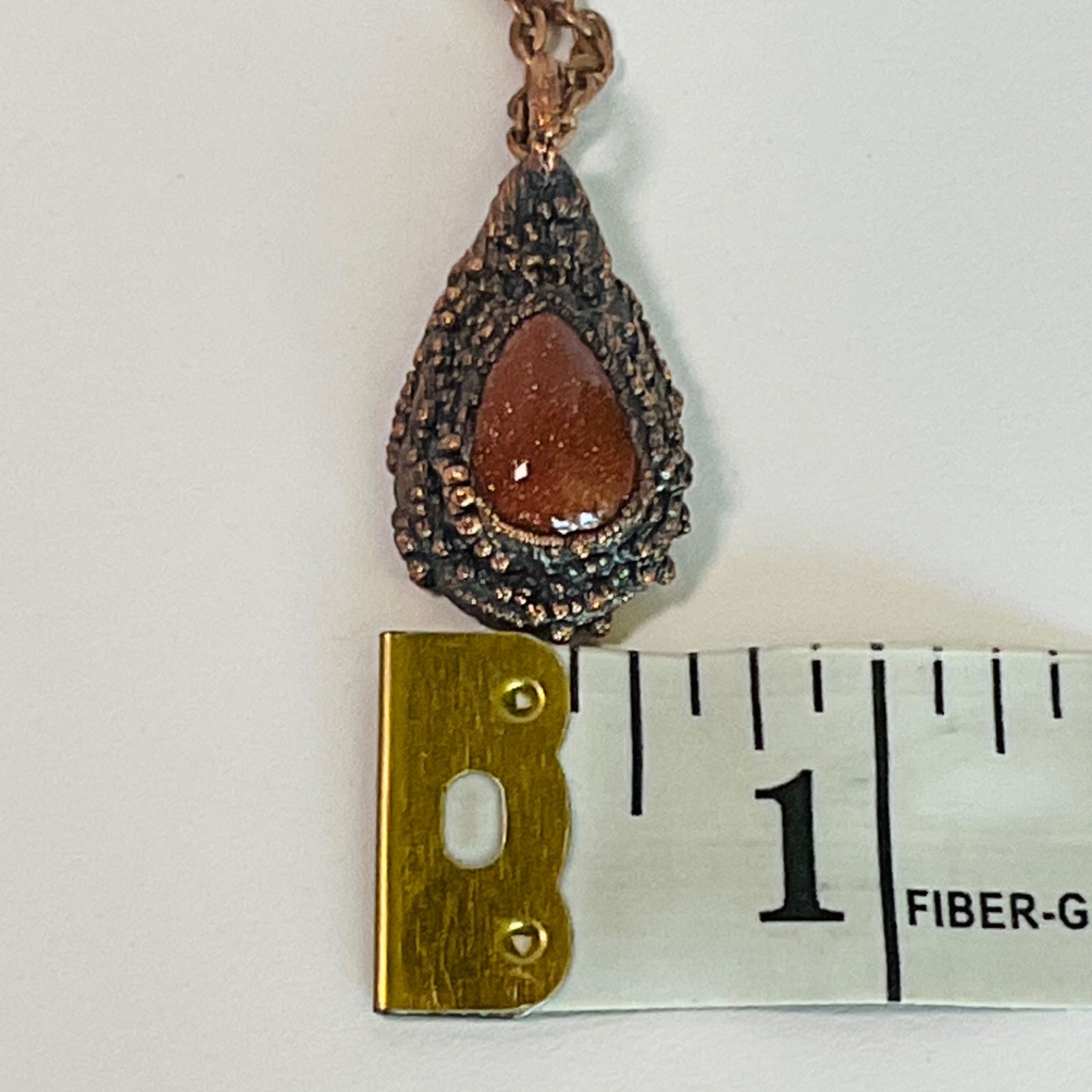Necklace Copper Pendant Gold Sandstone Gem Stone Handmade Jewelry Chain Metal