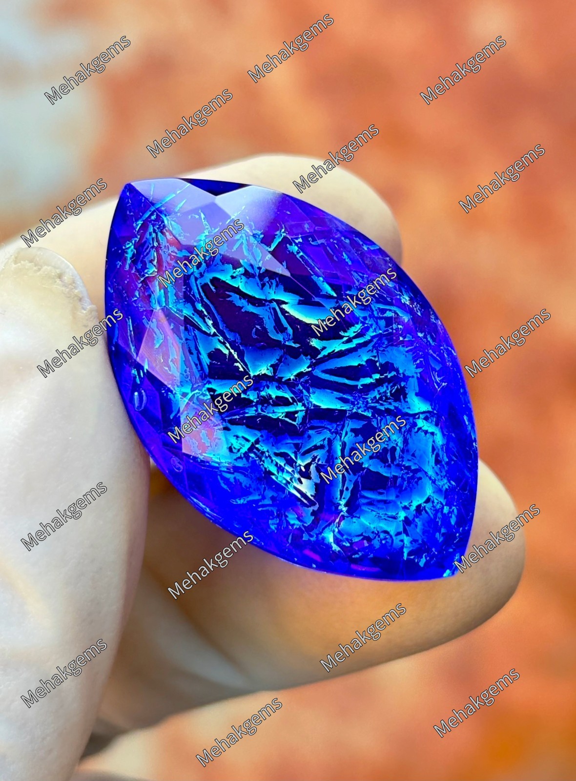 Monarch Opal Loose Gemstone, Marquise Cut Lab Created Fire Opal, Electric Blue