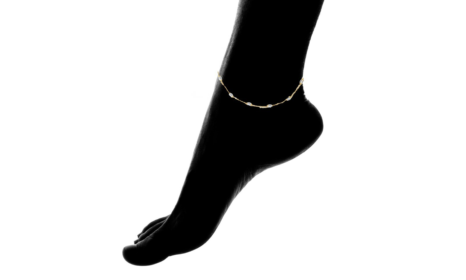 Italian 925 Sterling Silver Gold Diamond Cut Station Oval Moon Anklet 9″ and 10″