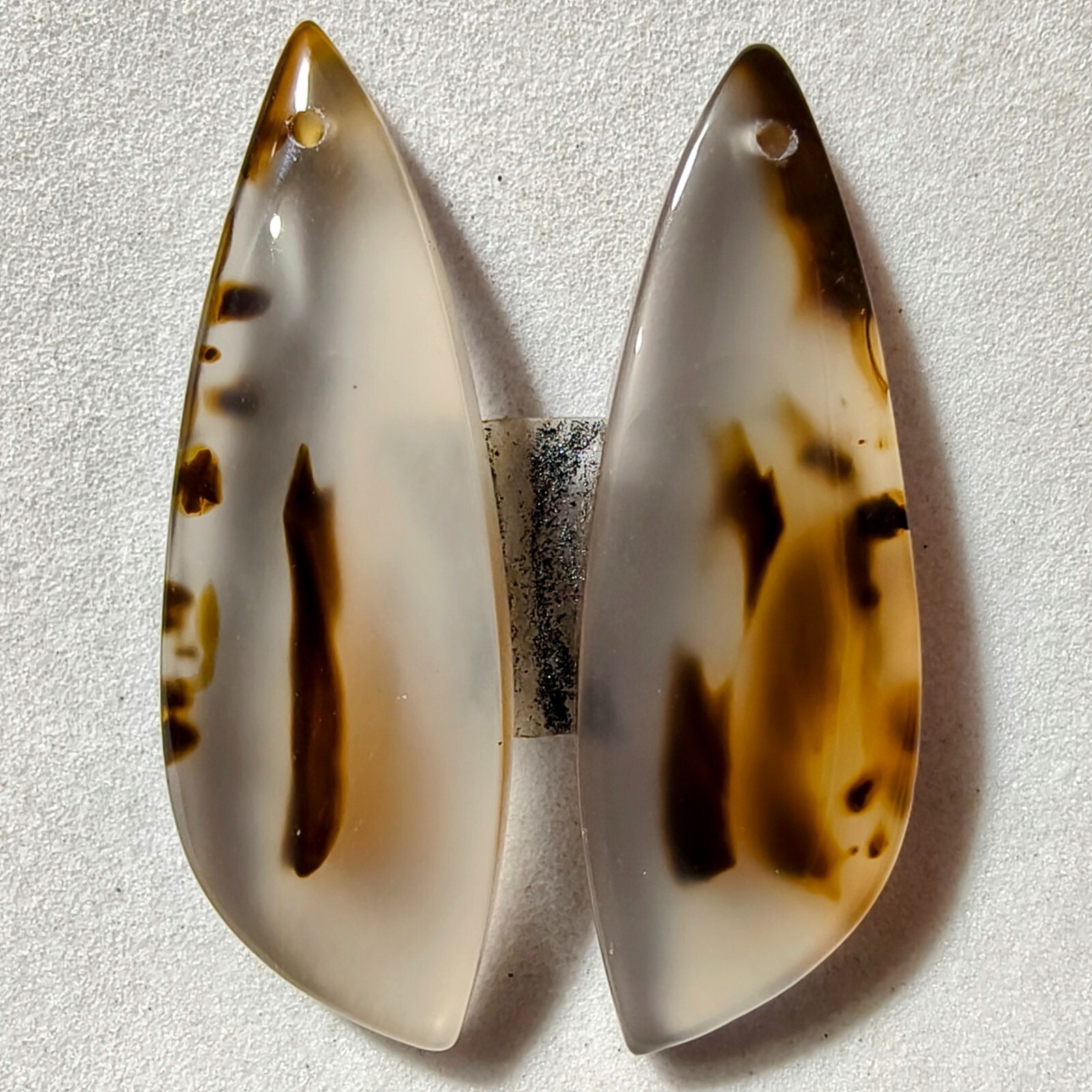 39 Cts Natural Montana Agate Drilled Pair Cabochon Gemstone 38.4X12.9 MM 41