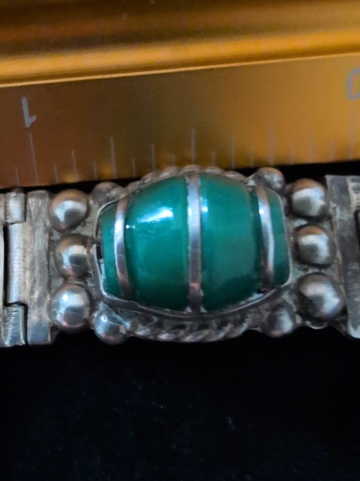 HEAVY 30G Vintage Sterling 925 Handcrafted Deep Green Onyx