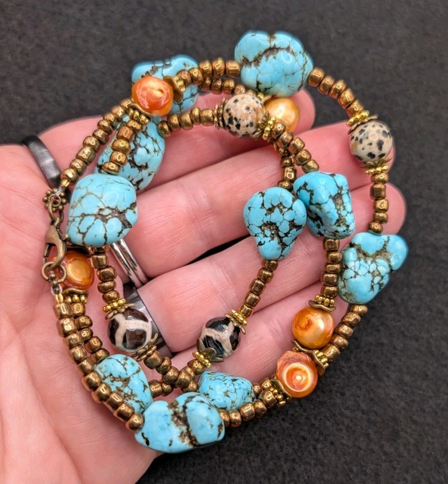Women’s Stylish Artisan Boho Mixed Beaded Necklace 26″ Long 🧡💙🖤🤍🤎