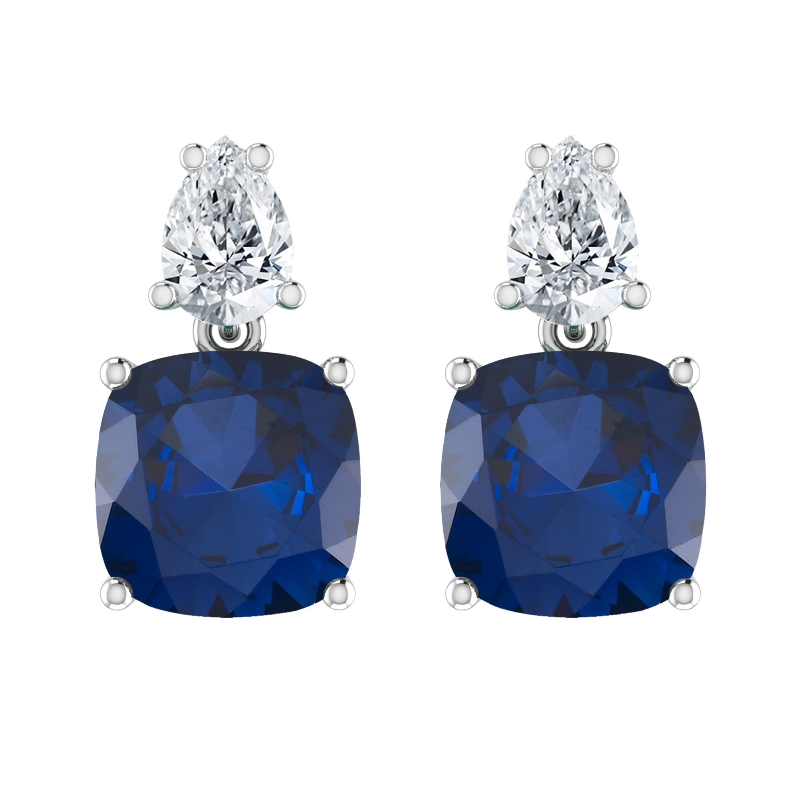 11.16 Ctw Cushion Cut Created Sapphire & Genuine Topaz Earrings 14k Gold Plated