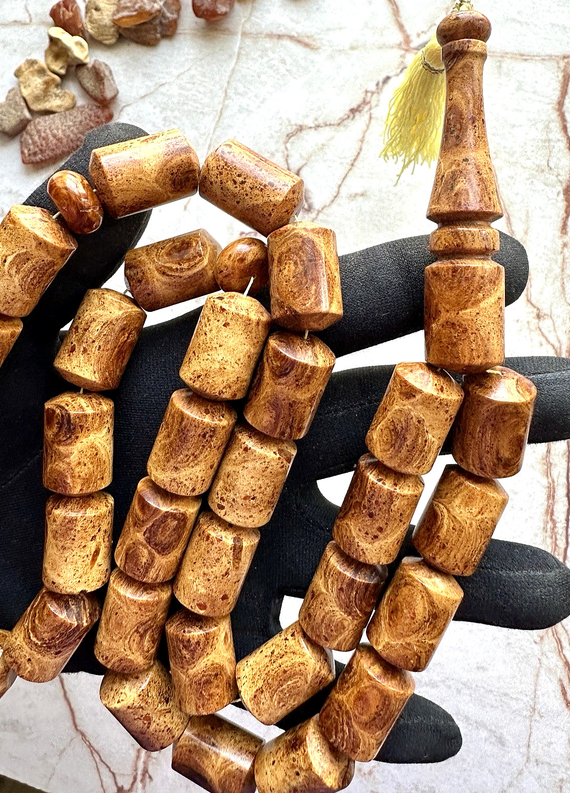 Big Baltic Amber 140g. Islamic Prayer Rosary Barrel 33 Brown Beads Pressed