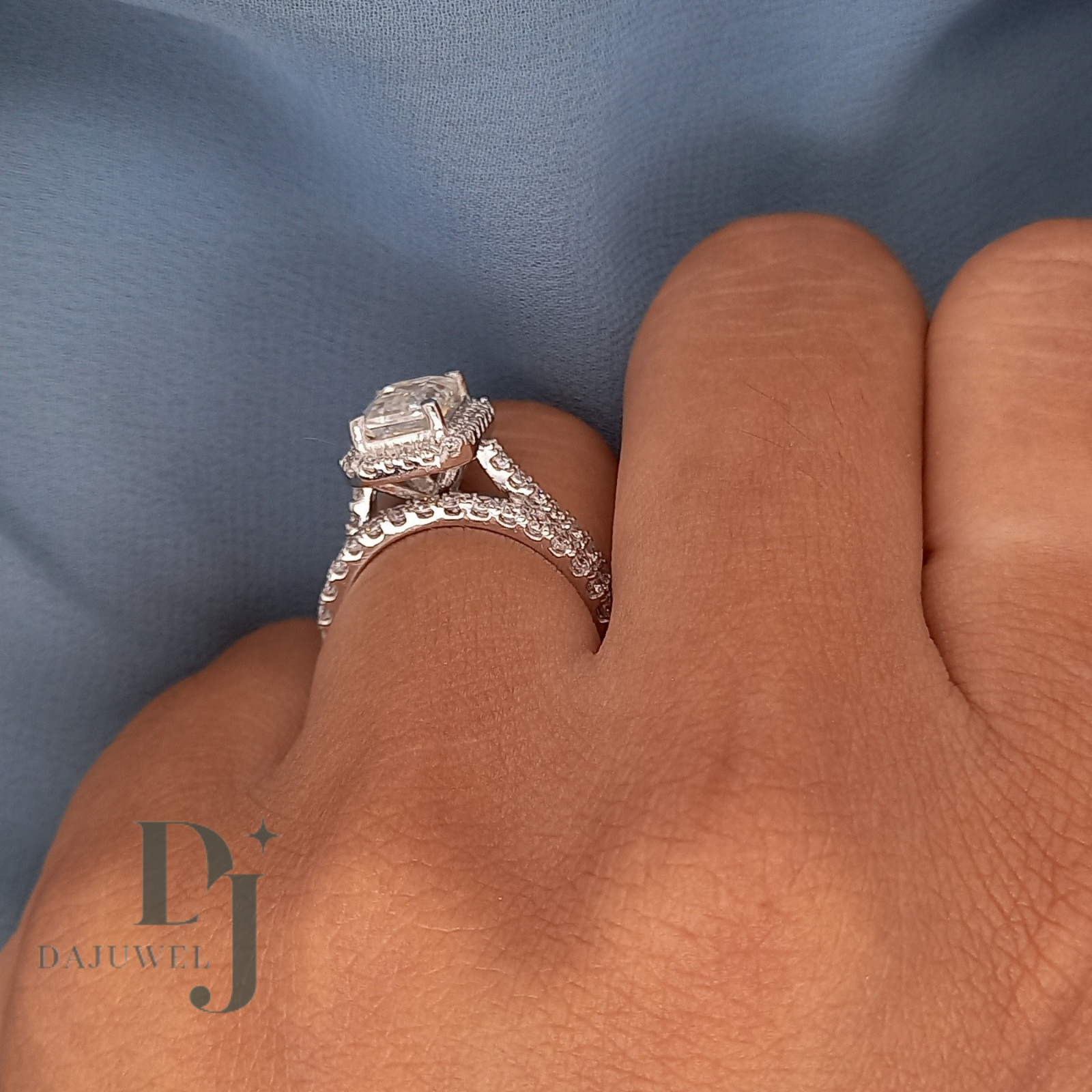 2.50 CT Emerald Cut Moissanite Bridal Set Engagement Ring Solid 14K White Gold