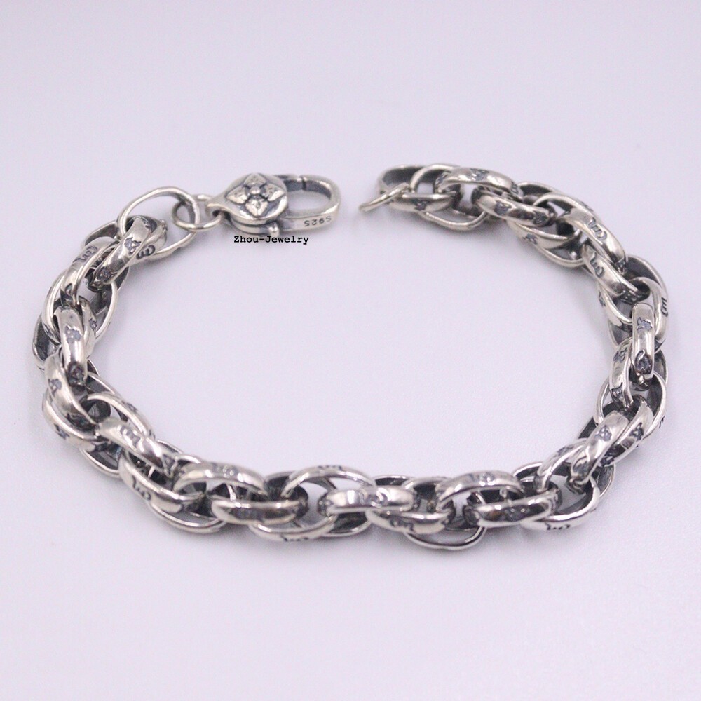 Pure 925 Sterling Silver Chain 8.5mm Sutra Oval Link Bracelet 28-30g 8.26 INCH