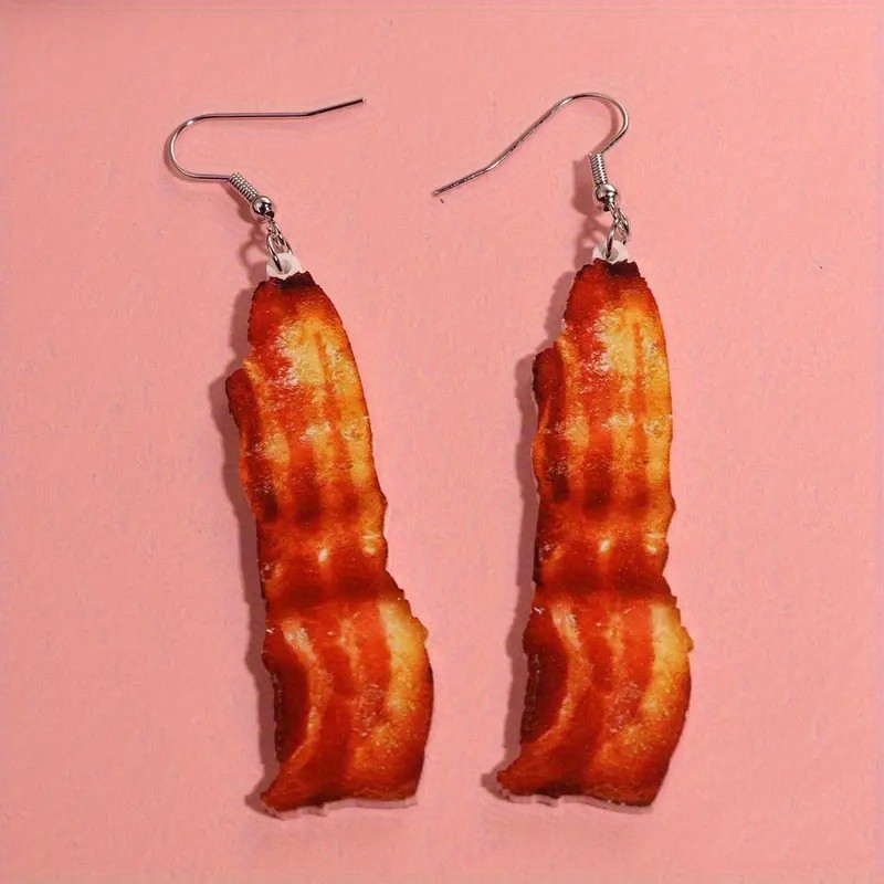 4 Pairs of Fun Acrylic Omelet, Pizza, Toast, and Bacon Food Pendant Earrings
