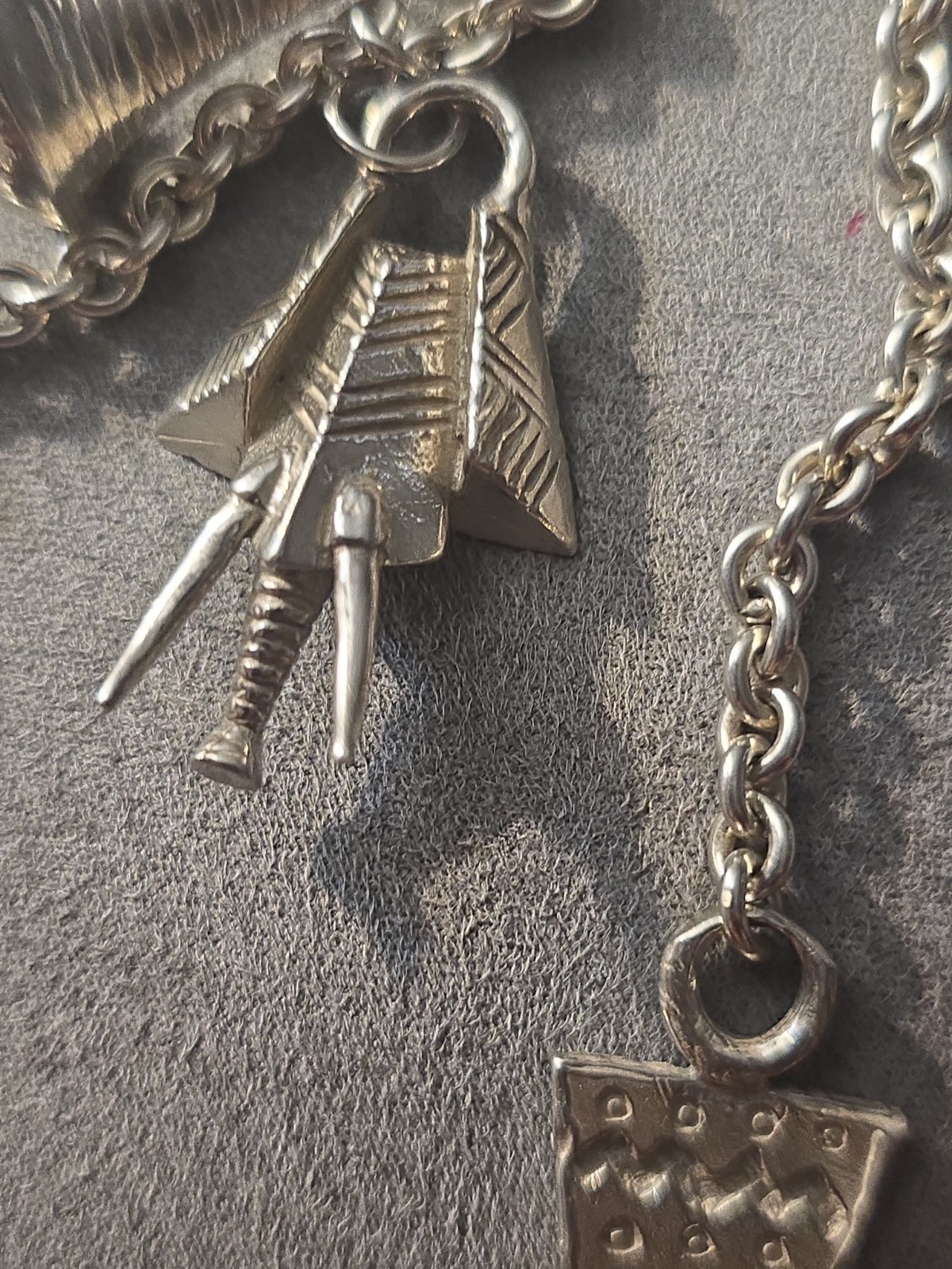 Susan Cummings sterling silver charm necklace African animals abstract tribal