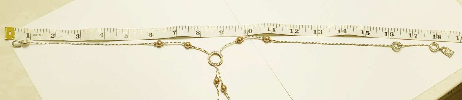 Ellen Tracy 18” Necklace Crystal Rhinestone Faux Pearl Drop Choker Silver Tone