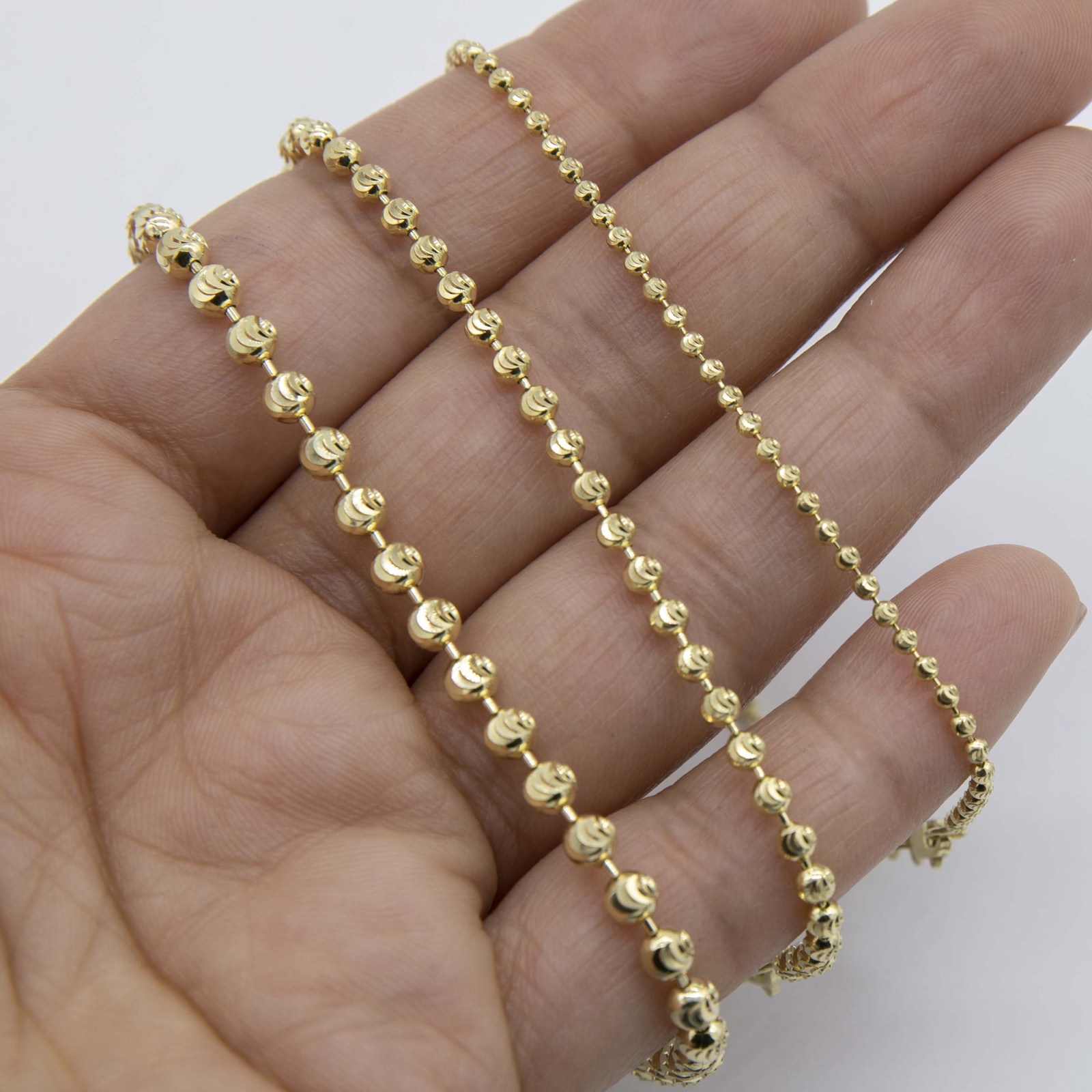 Dog Tag Moon Cut Bead Ball Bracelet Solid 10K Real Yellow Gold All Sizes