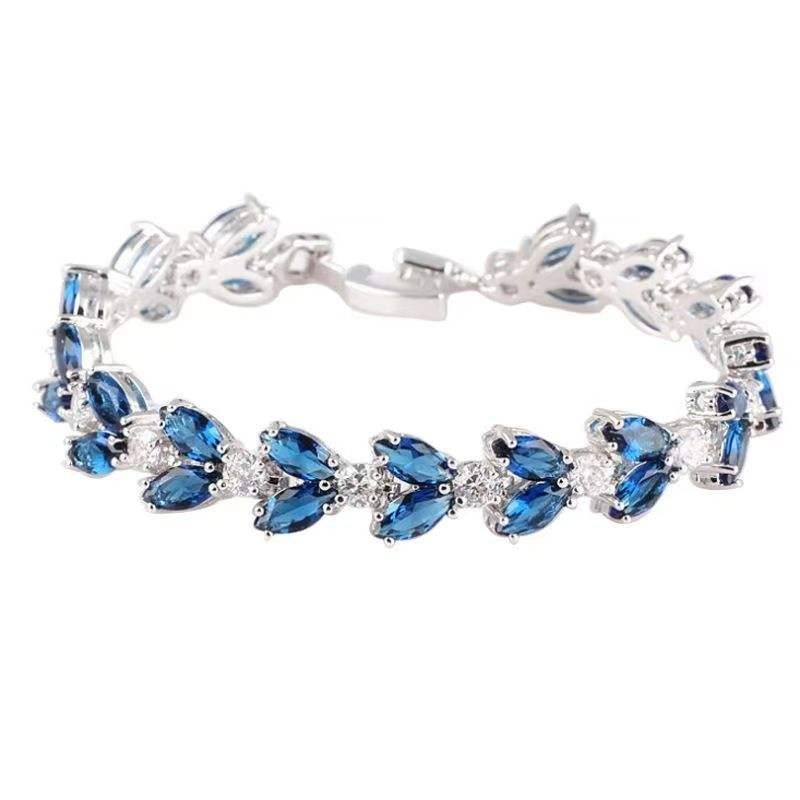 925 Sterling Silver Marquise Shape Emerald Wedding Tennis Bracelet For Women