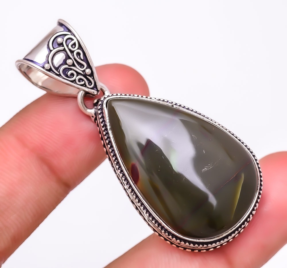 Natural Polychrome Jasper Gemstone 925 Silver Plated Pendant 2.0″ LP-6552