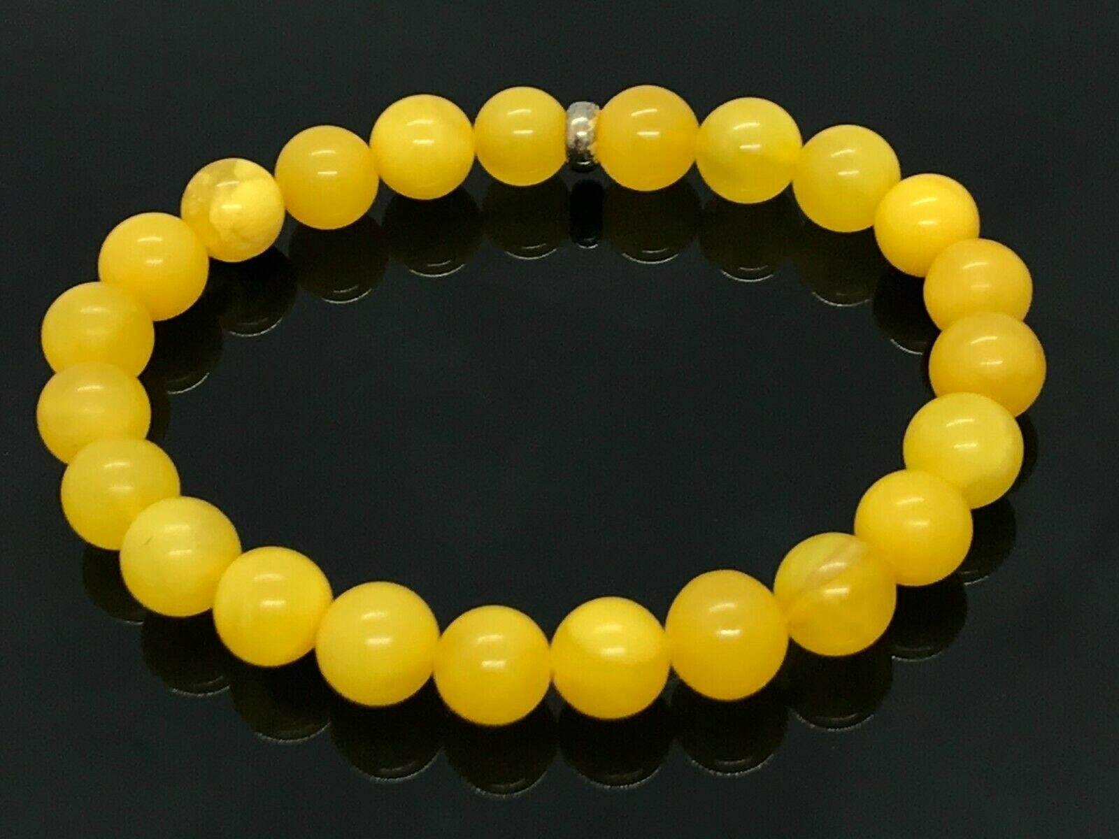 AMBER BRACELET Round Natural Baltic Amber Beads Egg Yolk Yellow Ladies 6,4g A104