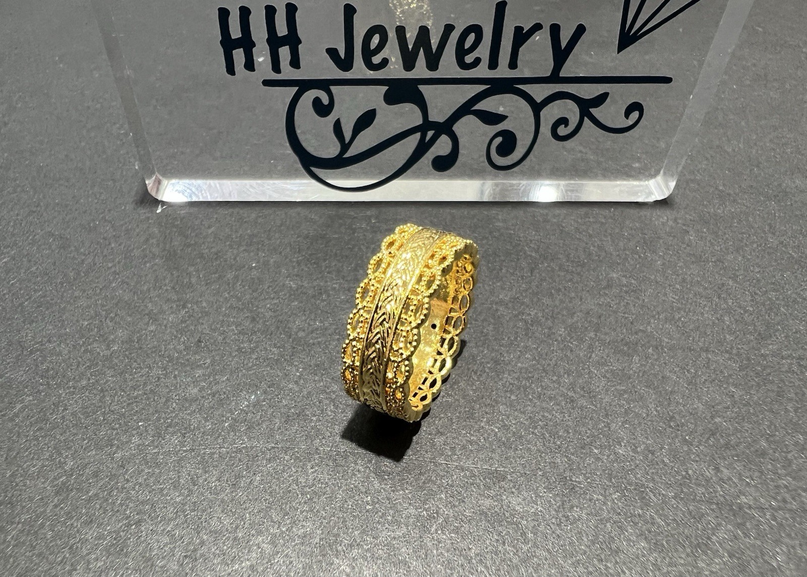 24K Yellow Gold Hollow Wide Diamond Cut Infinity Eternity Ring Band