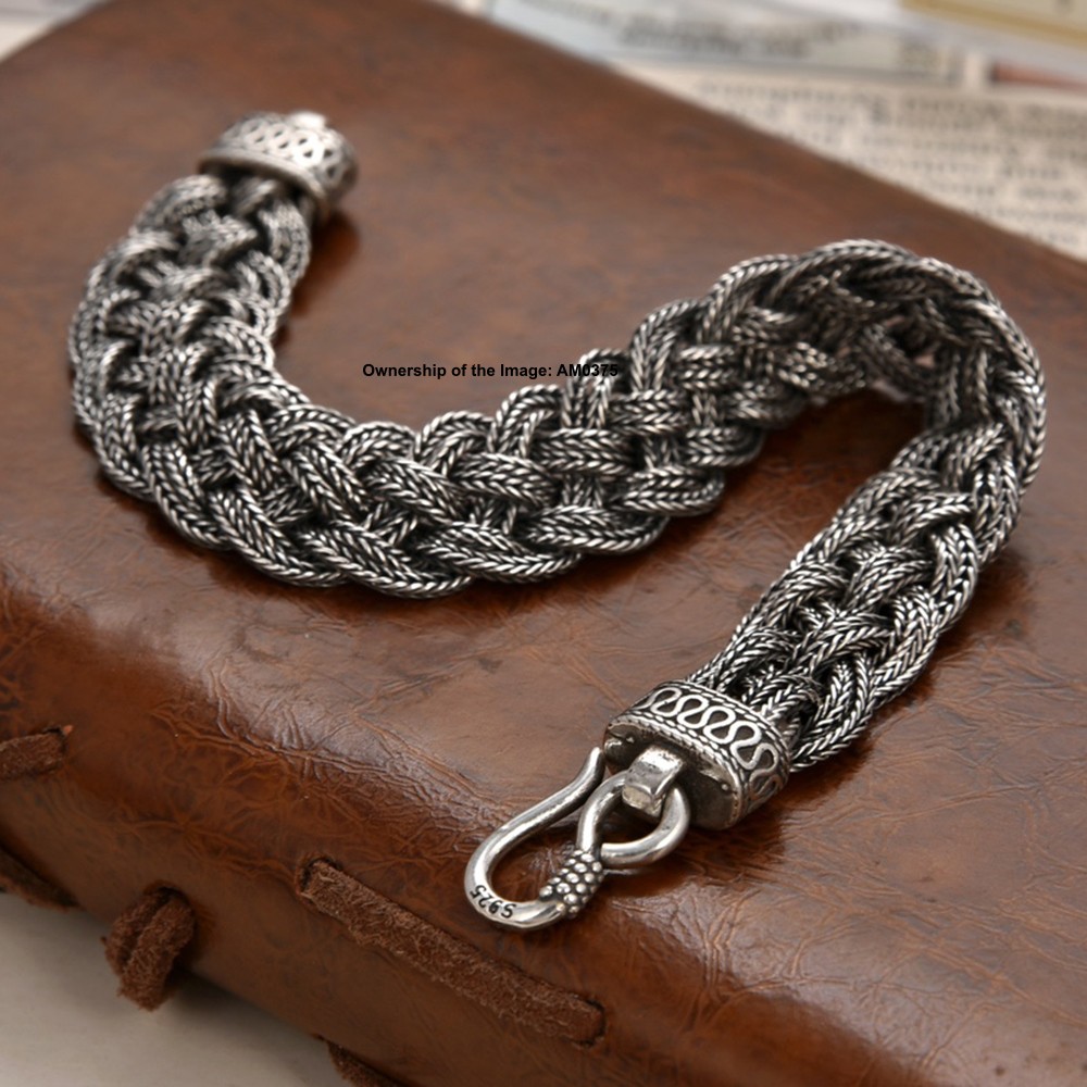 Pure 925 Sterling Silver Wide Wheat Link Chain Bracelet – Braided Spiga Design