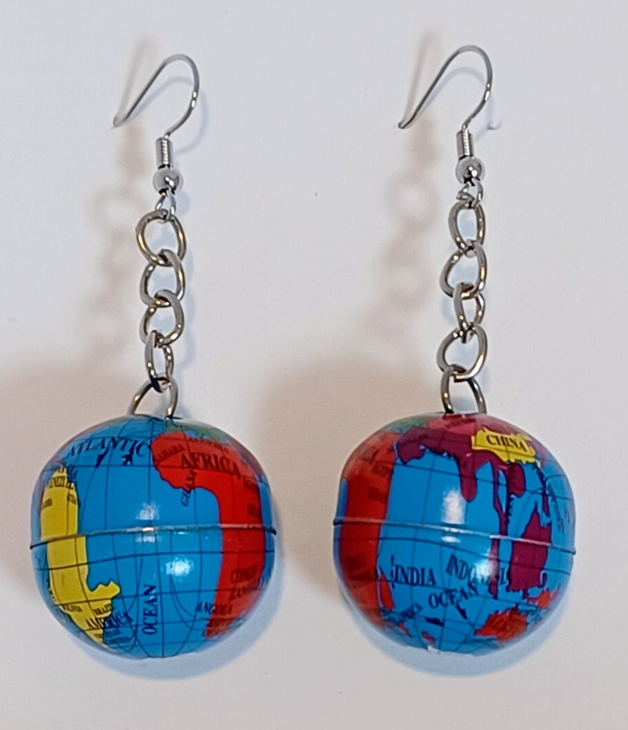 Mini Planet Earth Globe Earrings–USA SELLER–FAST SHIPPING–With Mini Gift Box