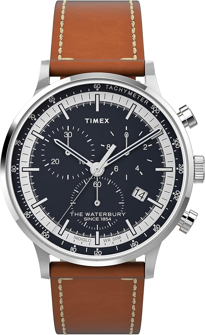 Timex Waterbury Classic Men’s Navy Blue Dial Chronograph Leather Watch TW2V30800